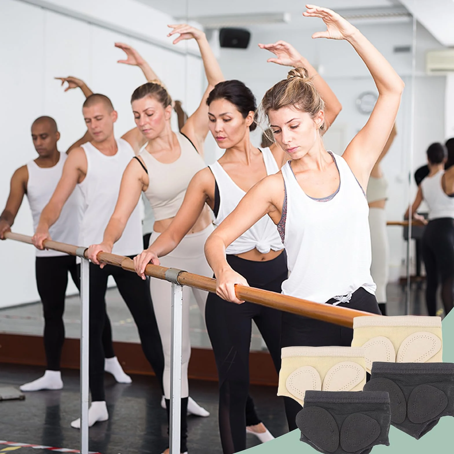 Protección Pies Baile, 2 Pares Tangas de Pie de Ballet, Almohadilla Protectora para Gimnasia (Negro y Tono de Piel)