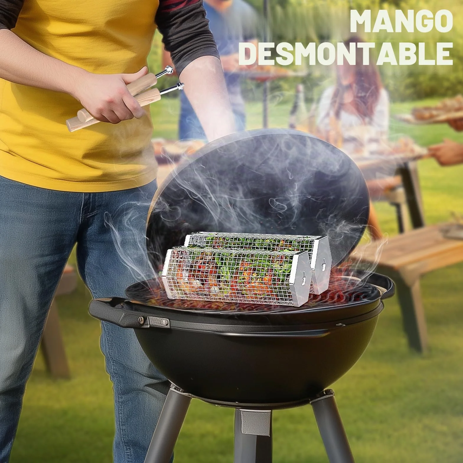 ivtivfu Cesta de Parrilla Rodadiza, Mango Extraíble, Acero Inoxidable 304, Anidadas Accesorios Barbacoa carbon para Verduras, Utensilios bbq para Exterior Camping, Regalos Originales Hombre cumpleaños