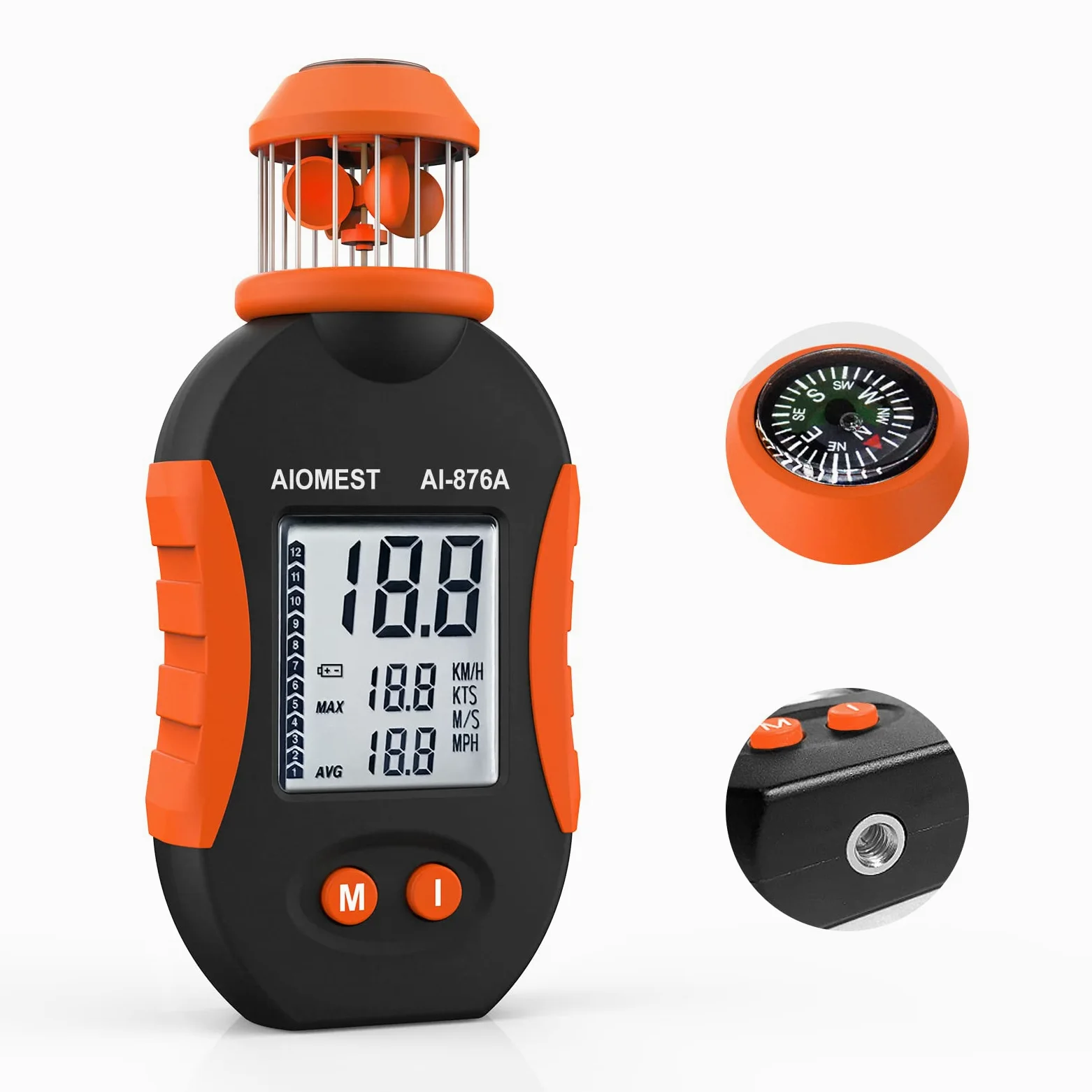 ANNMETER Anemómetro digital, medidor de velocidad de viento de mano, medidor de velocidad de flujo de aire con copas de viento AN-876a