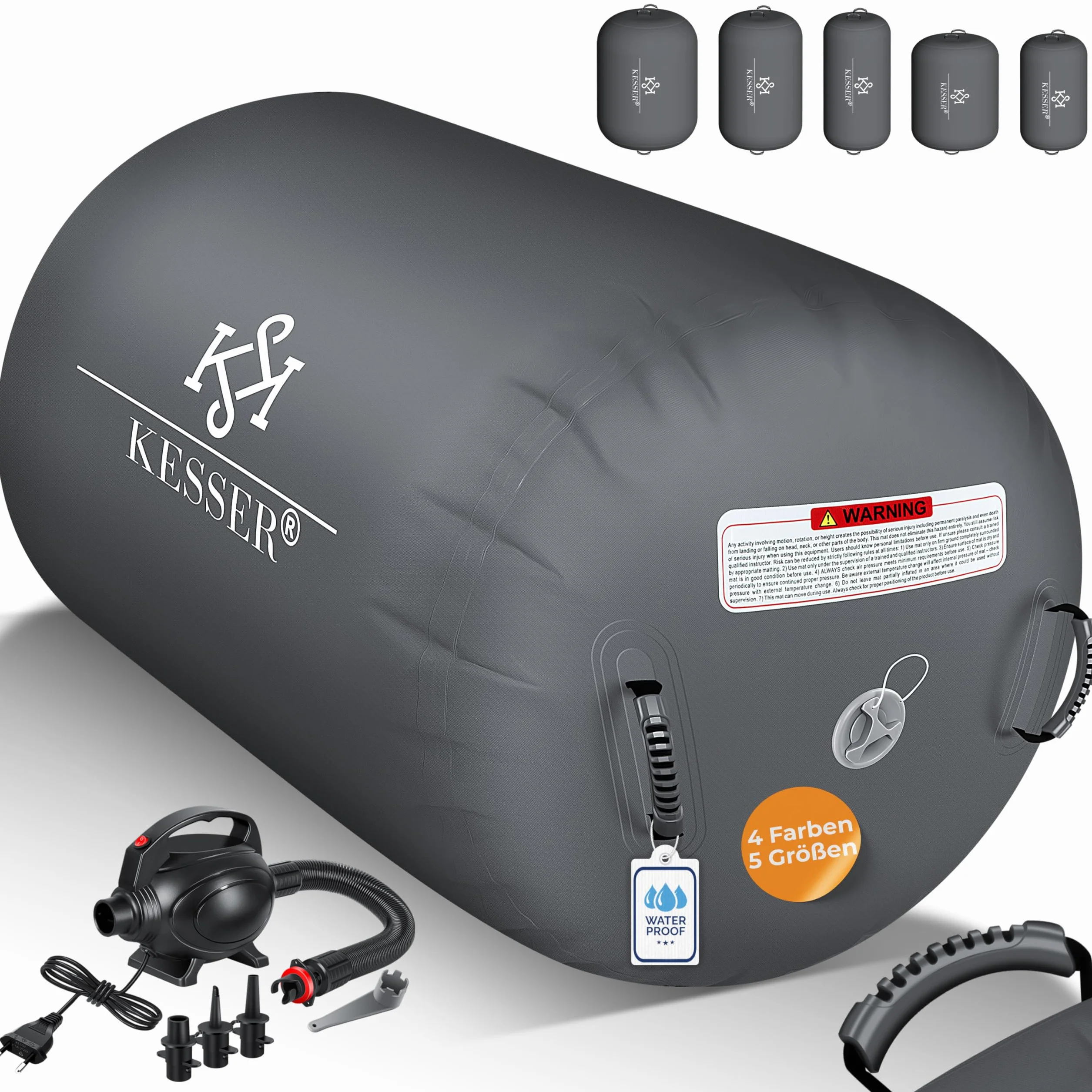 KESSER Air Roll Airtrack Rollo inflable 120x90 cm con bomba eléctrica y bolsa