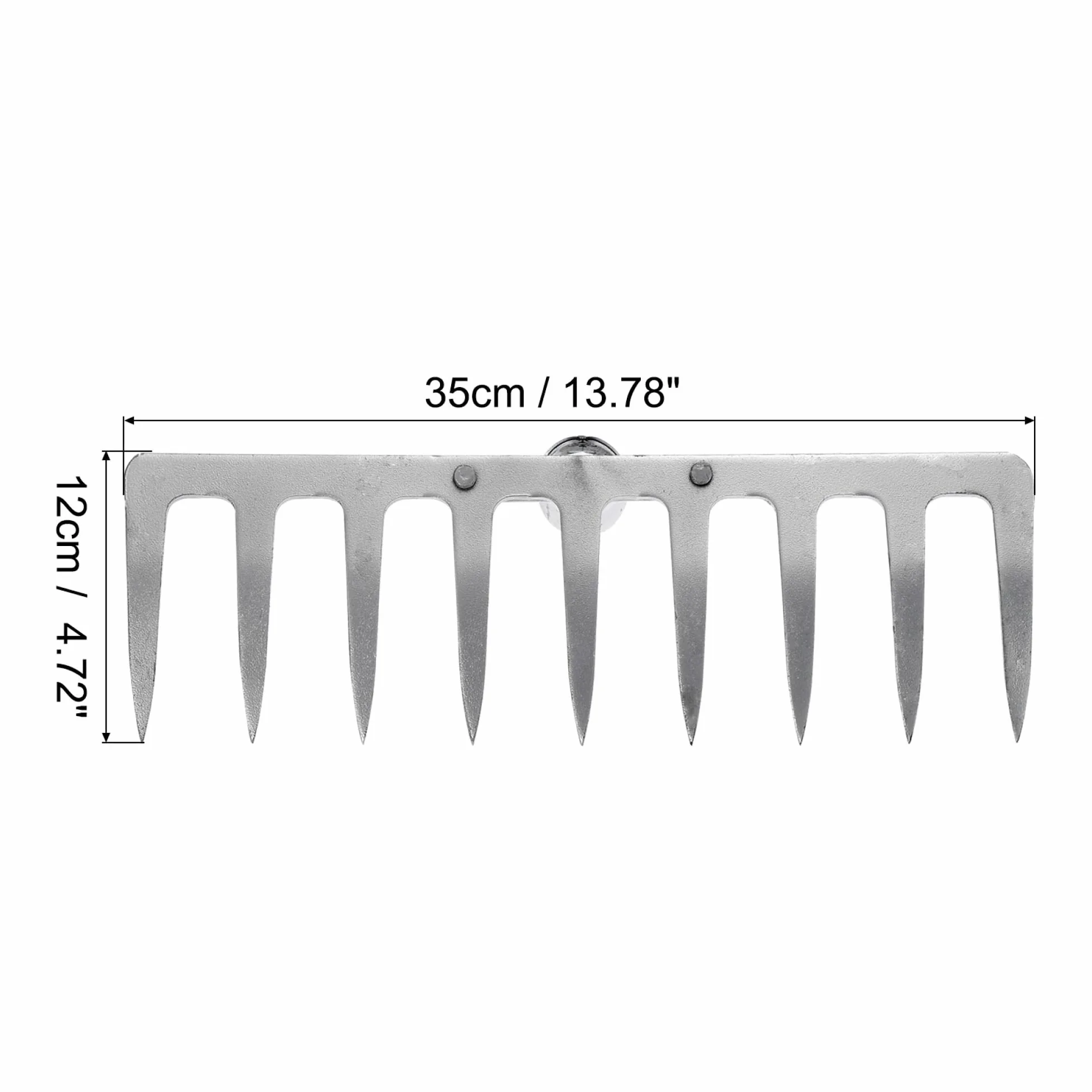 uxcell Cabezal de rastrillo de jardín de 9 dientes, acero galvanizado al manganeso para jardín, granja, patio, sin manga, cabeza de rastrillo dura, tono plateado