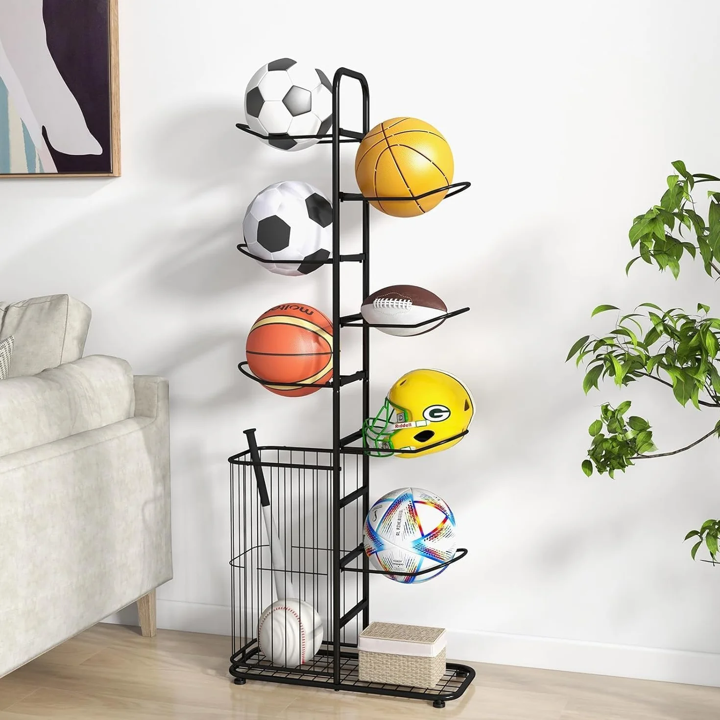 GOPLUS Soporte Universal de 7 Niveles, Estante de Metal para Deportes, Negro