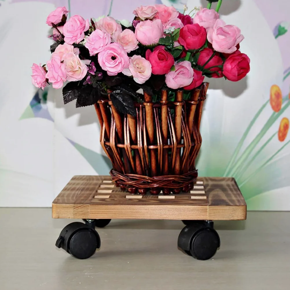 Carretilla de Madera Cuadrada para Plantas con Ruedas, Carrito para Plantas de Interior y Exterior, Soporte para macetas Grandes para jardín