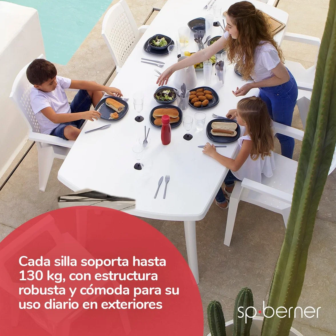 SP Berner SHAF - Pack 4 Sillas - Jardín Exterior y Terraza - Plástico Reciclado Resistente UV - Apilables - Modelo Metal - Blanco