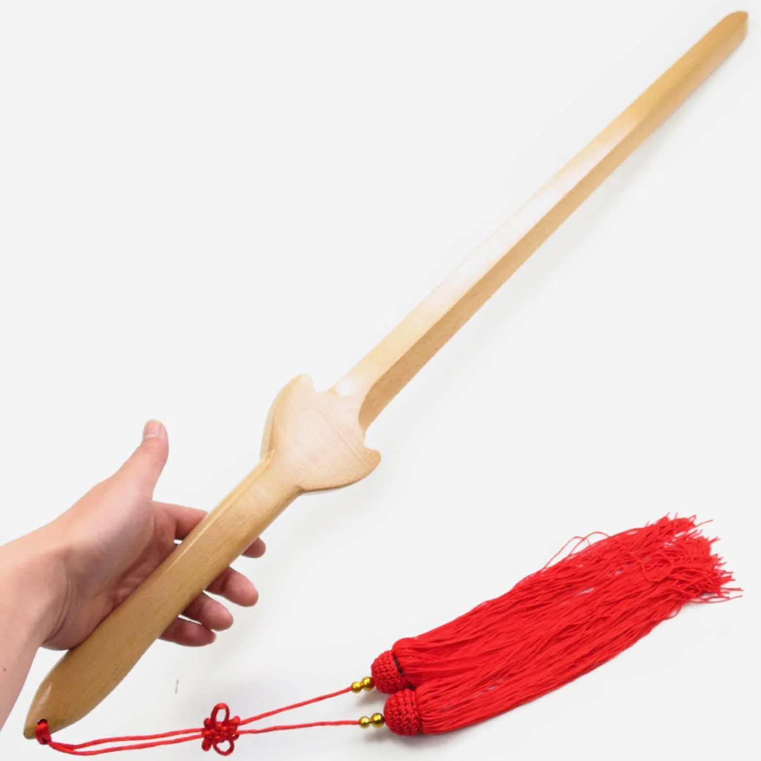 Espada Recta de Tai Chi de Madera de Haya Natural 100 cm, Bokken Artesanal para Entrenamiento de Artes Marciales