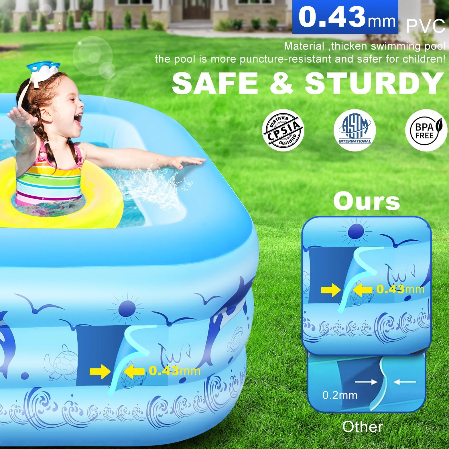 LanOcean Piscina Hinchable Adultos con Luces, Solar Grandes Piscinas Hinchables Rectangular con 12 Modo de Iluminación, 240x150x55CM Piscina Hinchable Infantil, Piscinas Hinchables para Jardin Terraza