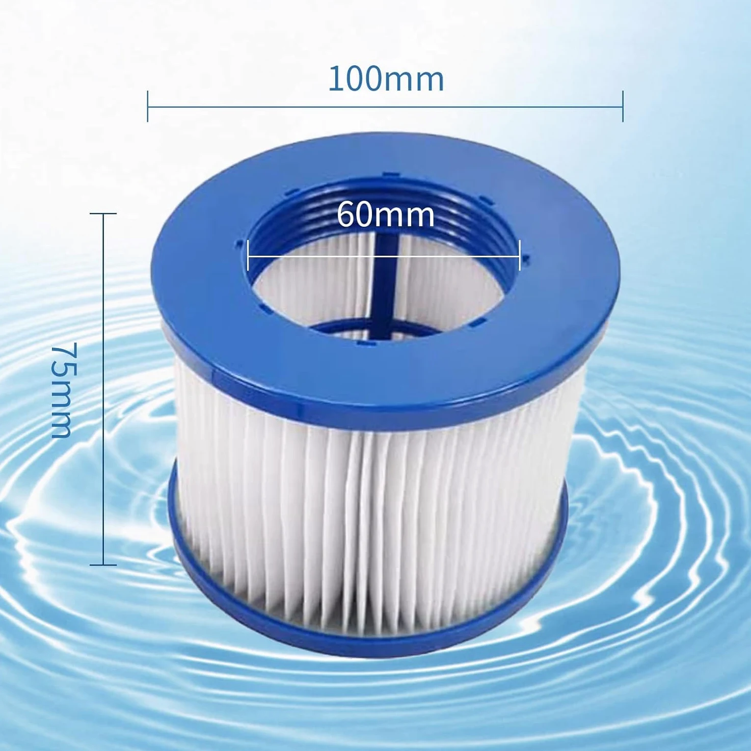 Cartucho de filtro de spa para accesorios de jacuzzi, filtro Clever Spa de 75 x 100 mm, filtro de piscina compatible con piscinas de spa, filtro de láminas (azul-12 unidades)