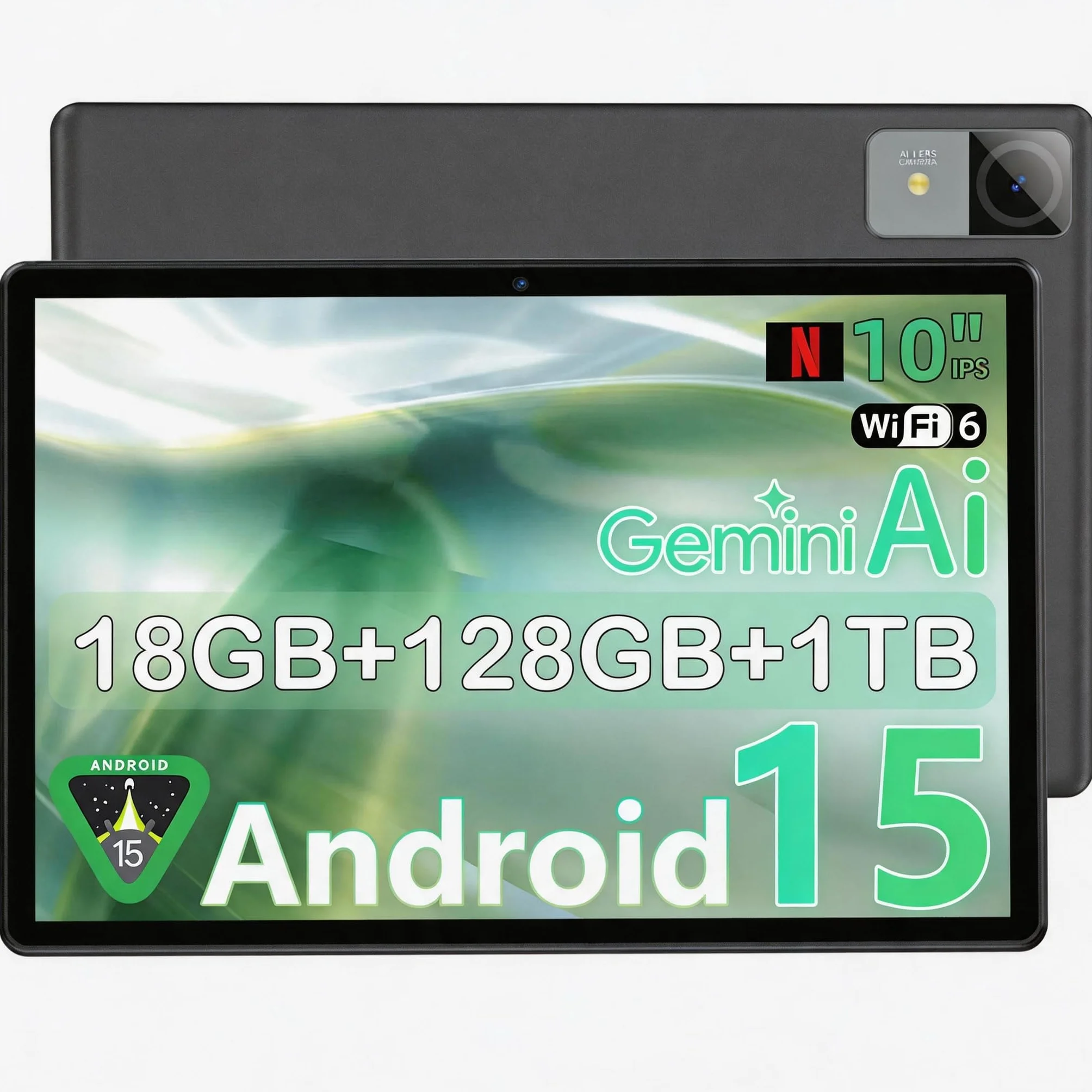Tableta Android 15 10 Pulgadas 18GB RAM 128GB Almacenamiento IPS 1280x800 Octa-Core 6000mAh