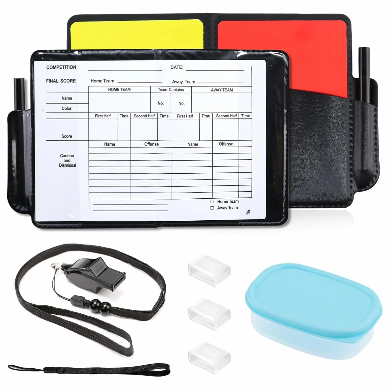 Kit de Tarjetas de Árbitro Fútbol con Tarjeta Roja y Amarilla, Silbato, Lápiz y Tarjetero