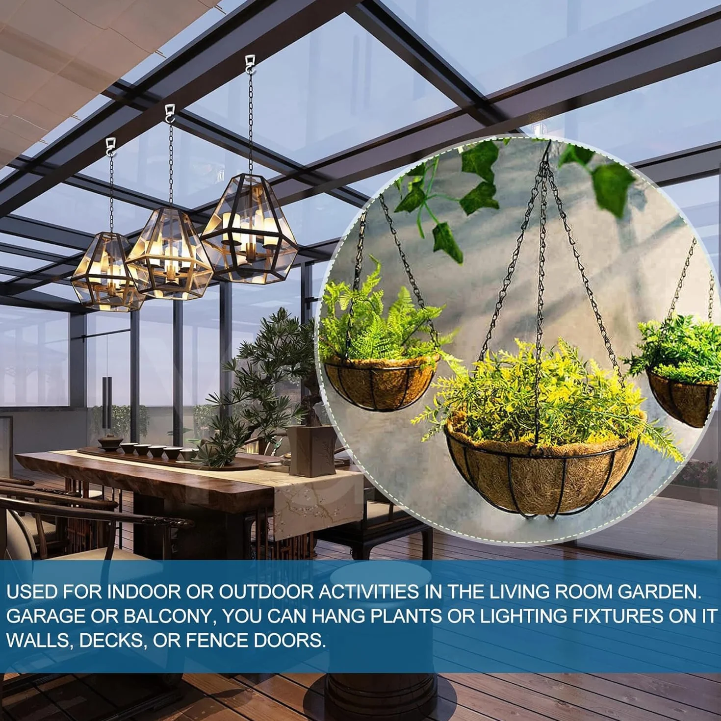 2 Piezas Gancho Techo para Colgar Plantas, Gancho Pared Macetas, Colgador Plantas Pared Exterior Interior, Blanco Soporte Plantas Colgantes para Macetas, Campanillas de Viento, Comederos de Pájaros