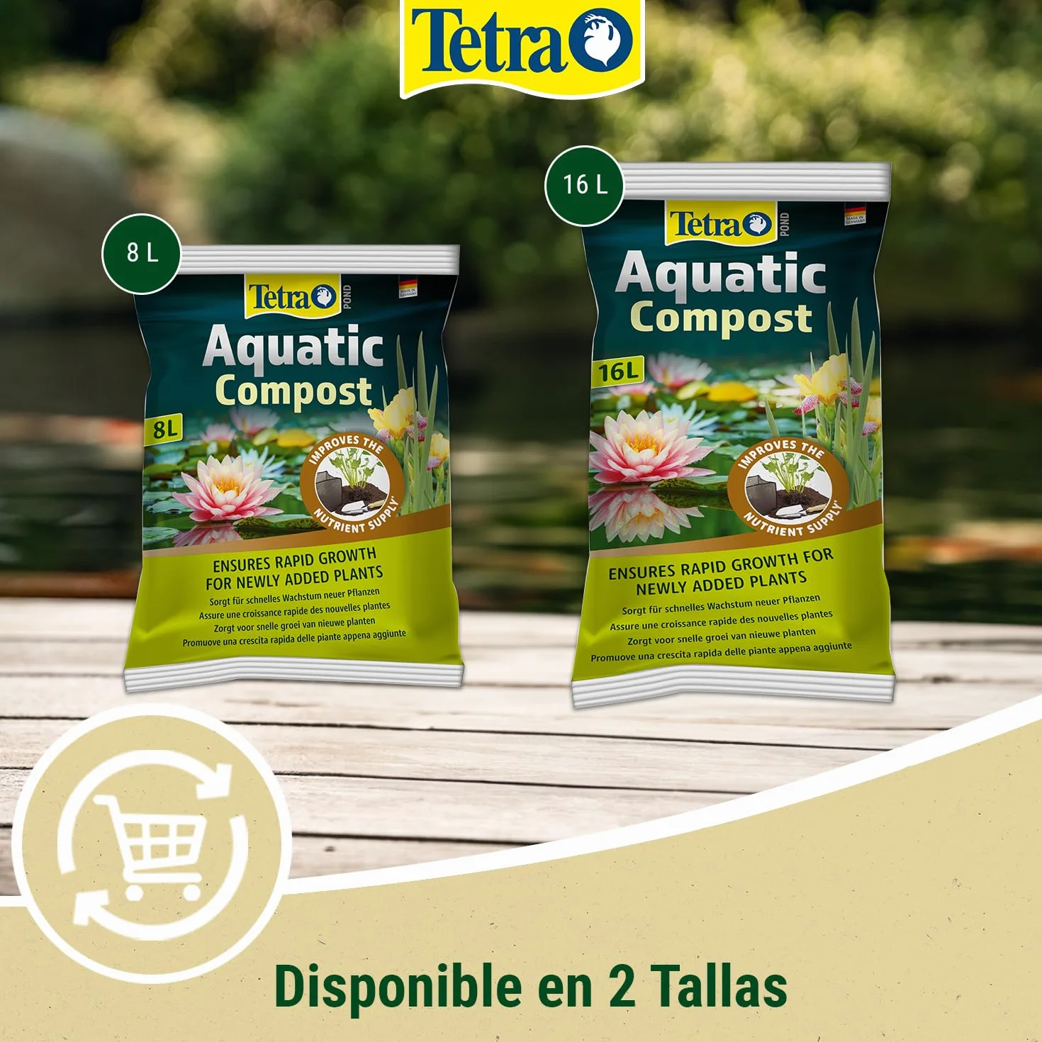 Tetra Pond AquaticCompost - Fertilizante, Tierra para Fondo de Cuenca - Nutrientes para Plantas de Estanque de jardín y Ornamento - Promueve el Crecimiento de Las Plantas - 16 L
