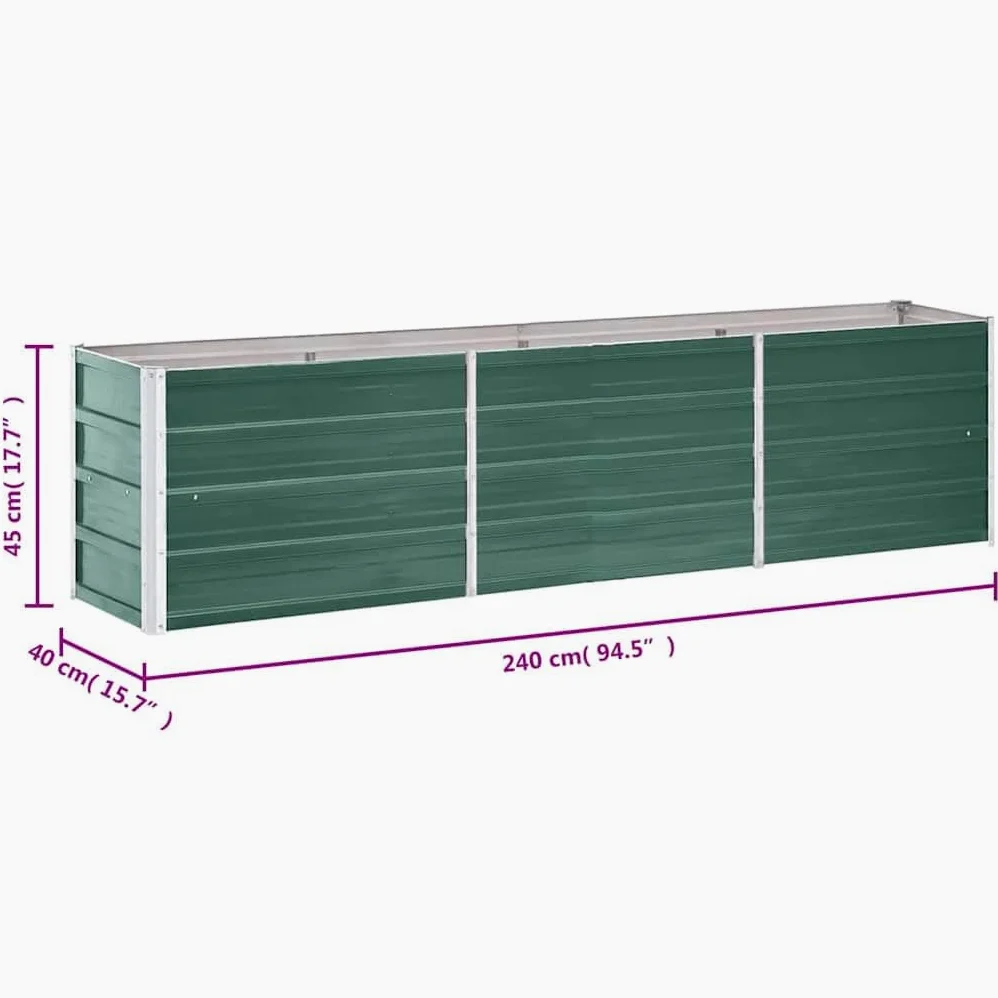 vidaXL Arriate de Jardín Macetero Caja para Plantar Plantas Macetas de Patio Exterior Acero Galvanizado Verde 240x40x45 cm