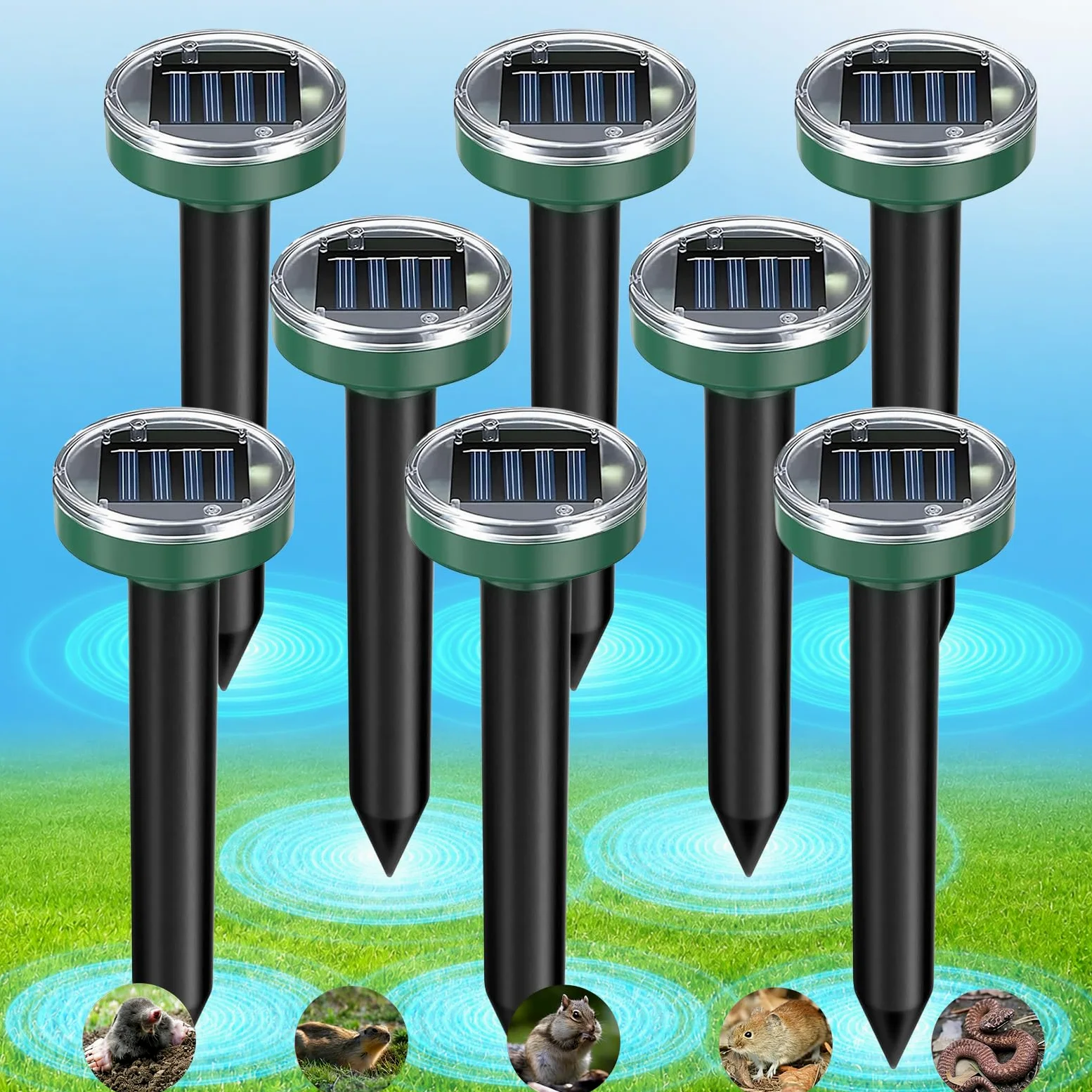 Ahuyentador de Topos Solar, Repelente de Ratones Ultrasónico,4 Piezas Ahuyentador Animales para Repeler Topillos, Serpientes y Roedores de Jardines,Anti Topos,contra Plaga