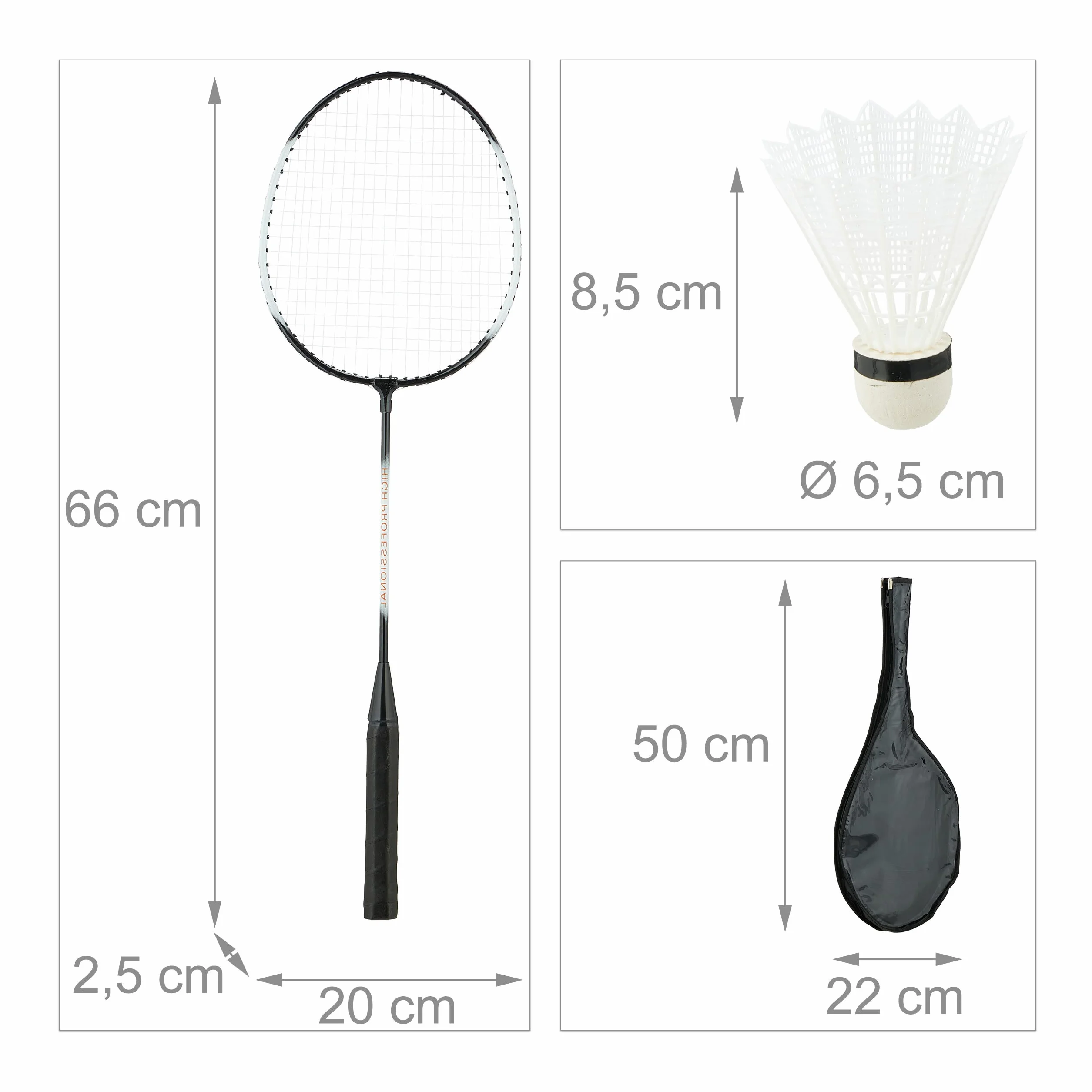 Relaxdays Juego de Bádminton con Bolsa, 2 Raquetas y 10 Volantes, Set para Niños y Adultos