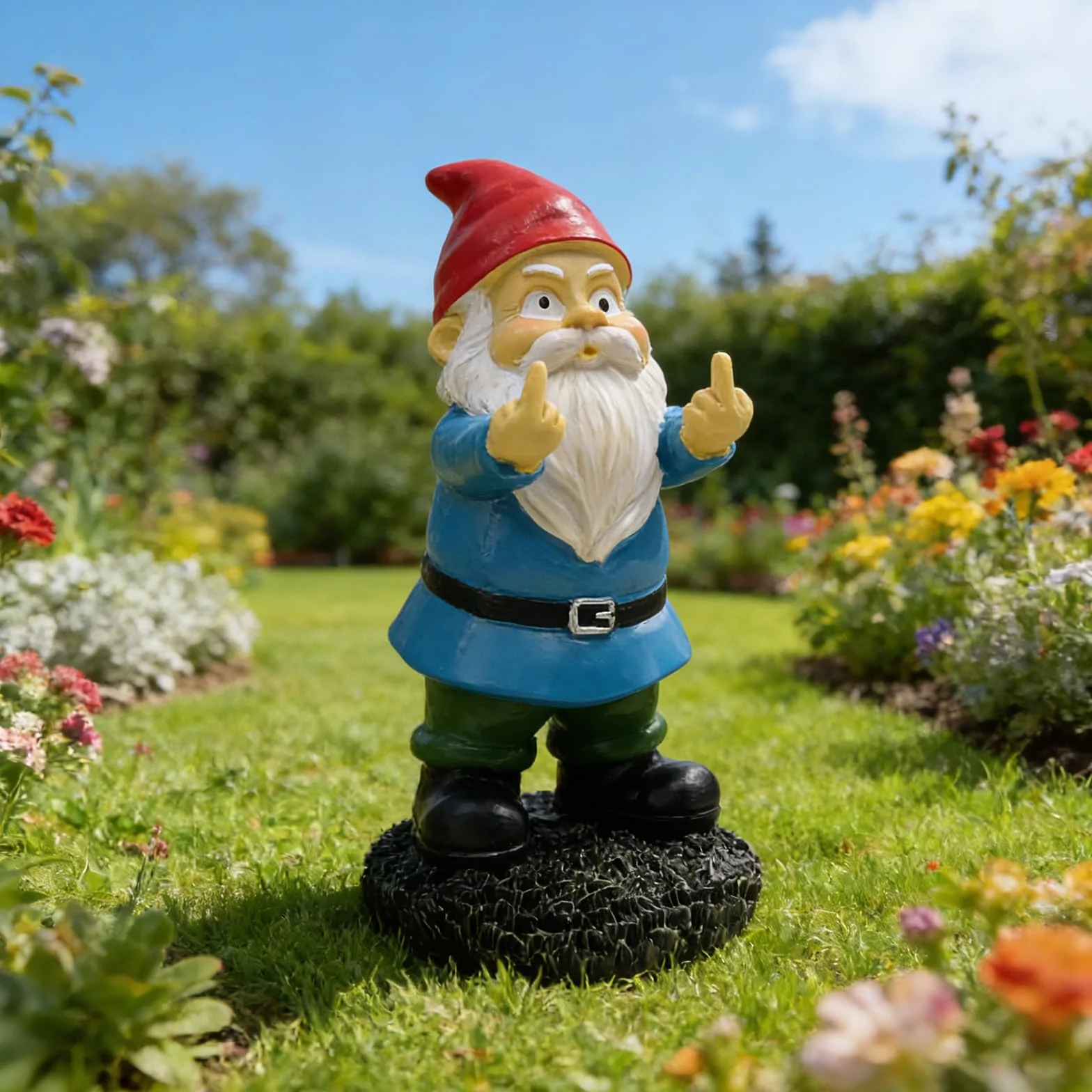 Enano de Jardín con Dedo Medio, Figura de Jardín Divertida Hecha de Resina para Exterior, Decoración Atrevida para Jardín, Terraza y Balcón