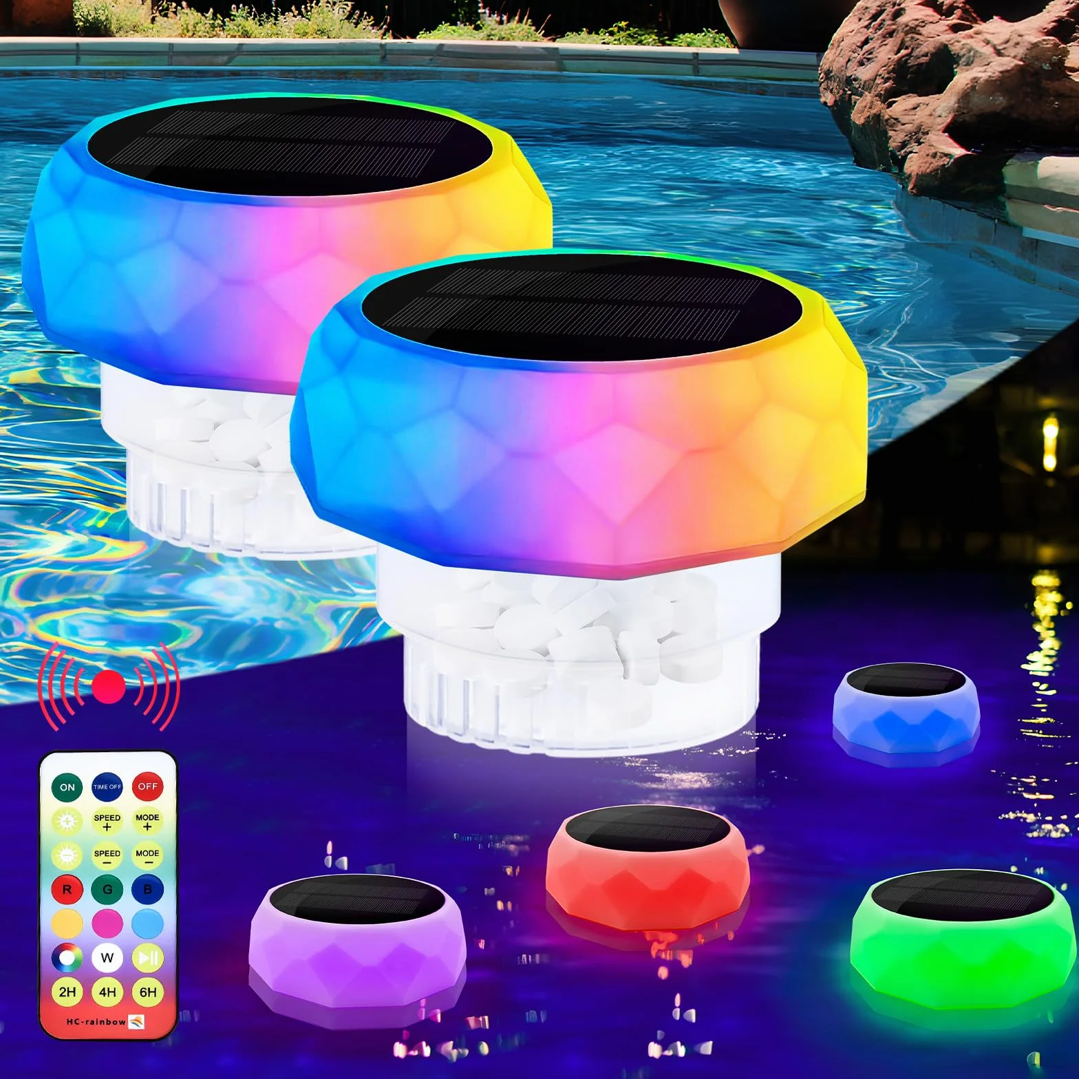 IEEILULU Iluminación LED para Piscinas con Cambio de Color, Luz Subacuática para Piscinas, Luz Solar Flotante para Piscinas Parques Acuáticos y Piscinas, Estanques, Fuentes Usos (2pcs)