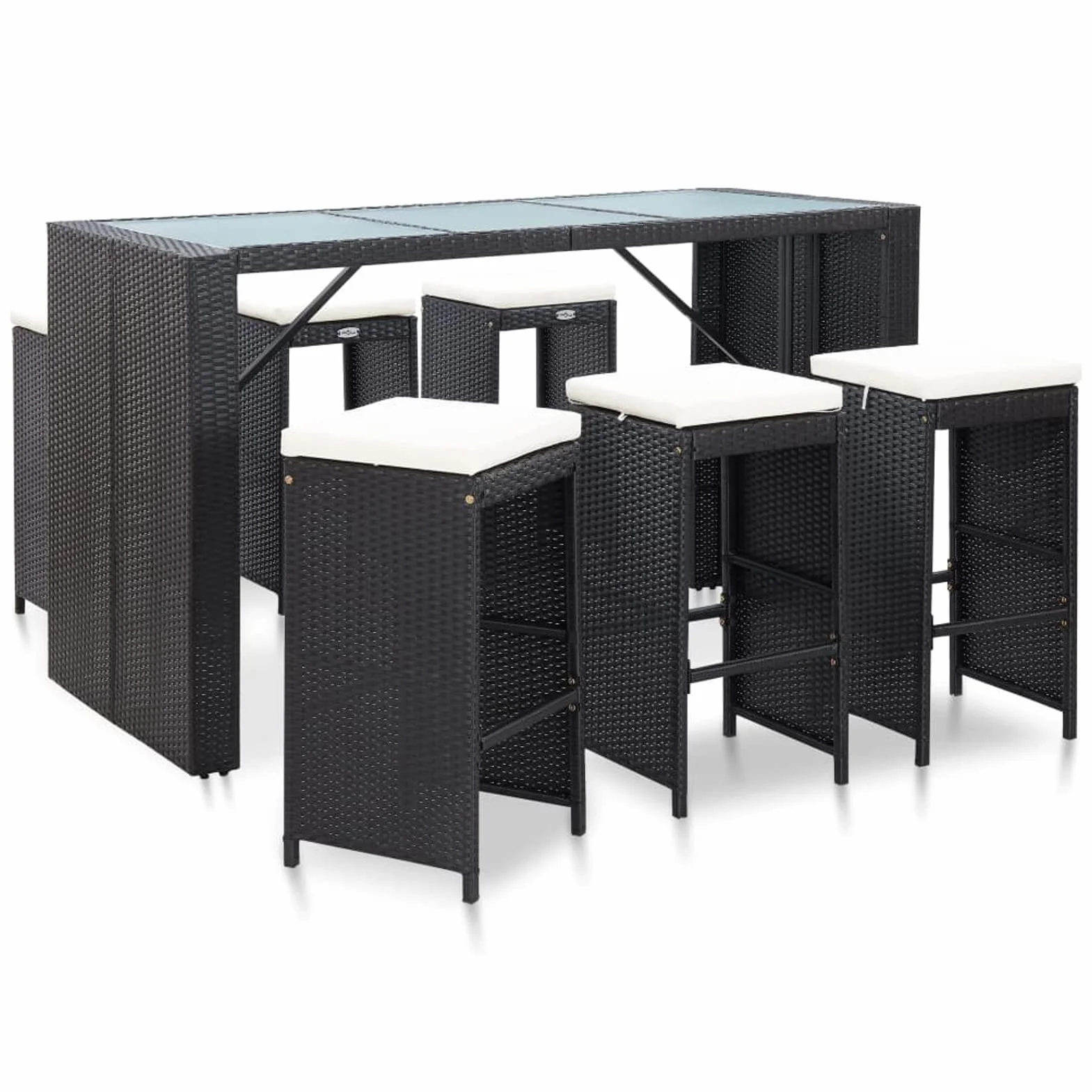 Juego de Bar de Rattan Sintético, 3 Piezas de Cristal Templado, Estructura de Acero, para Exterior, Jardín y Terraza Modelo DYEEG-FN-49560ES