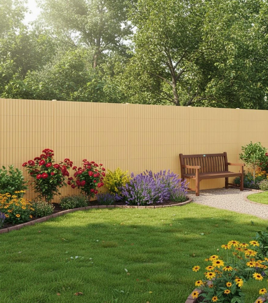 Suinga Cañizo PVC | Cañizo Ocultación PVC Simple Cara | Valla Privacidad Pantalla | Valla Decoración Exterior UV (Beige, 1,5x5 m)