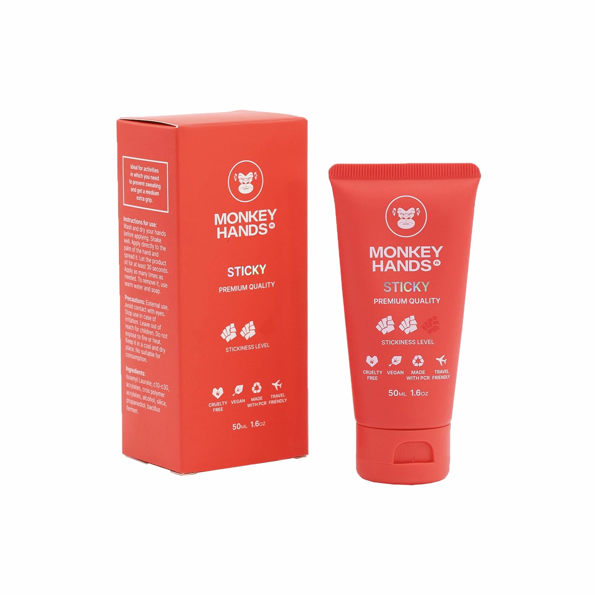Monkey Hands Sticky Grip Gel Adherente Fuerte para Pole Dance y Fitness, Magnesio Líquido Vegano, Rojo 50ml