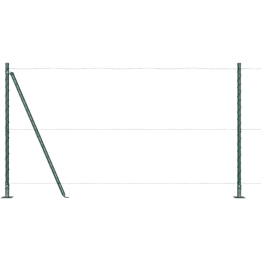 Juego de 52 postes para valla para hormigón, postes de acero, 130 cm, color verde | Juego de postes de acero resistentes para vallas de jardín y terraza, incluye placas de hormigón y alambre tensor.