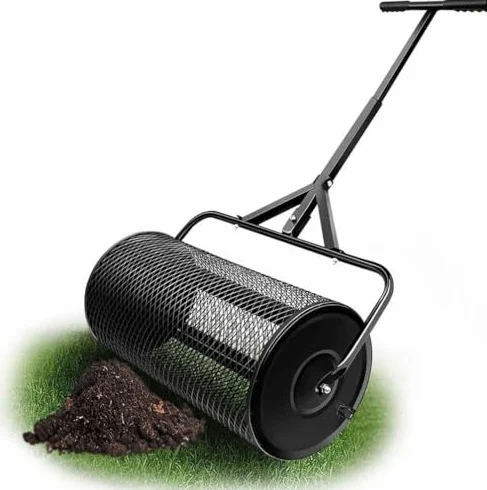 Esparcidor de abono y fertilizantes para un cuidado eficiente del césped y el jardín, diseño de cesta de malla metálica duradera para una distribución uniforme