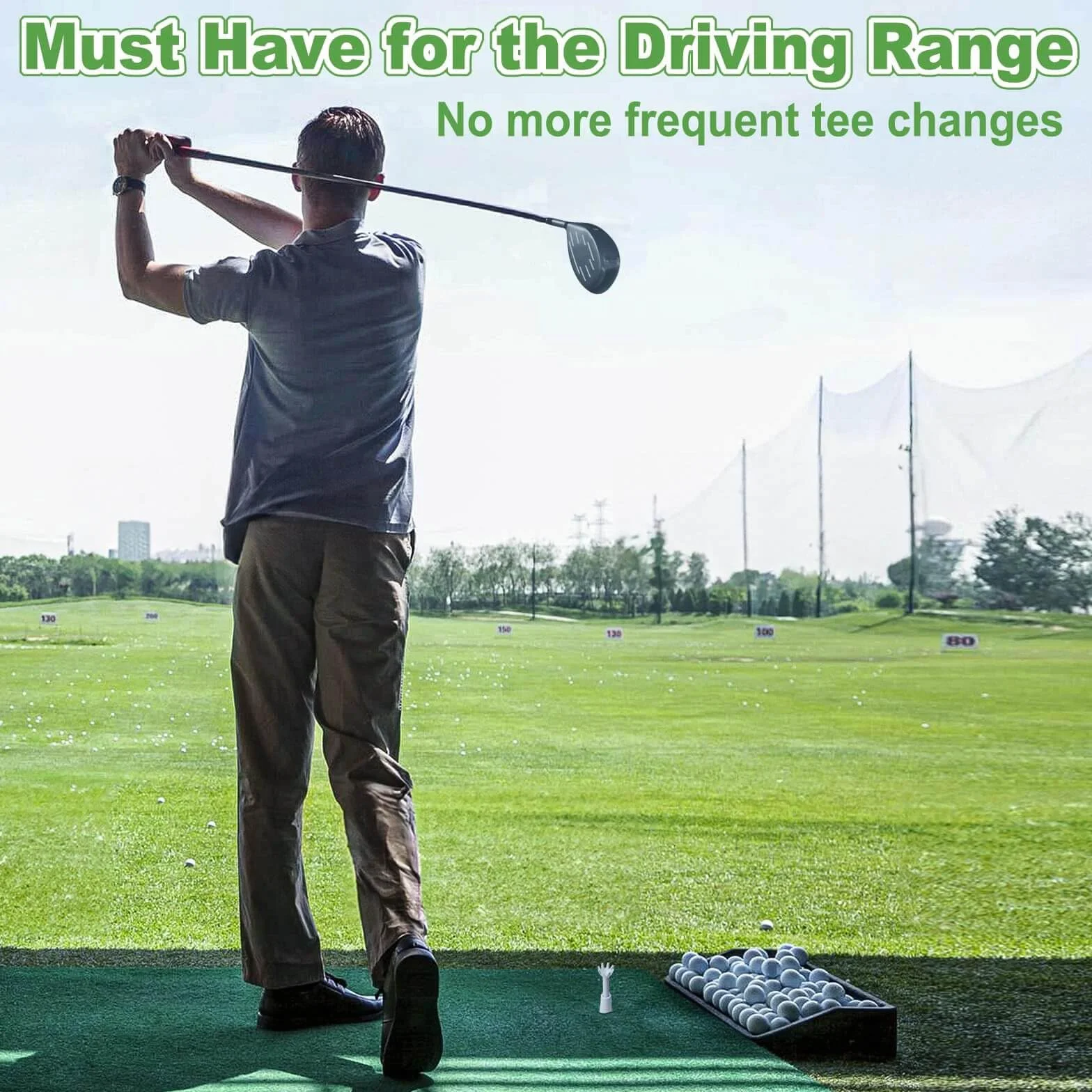 Juego de 3 tees de golf ajustables de goma para esteras, Driving Range y Golf Simulator