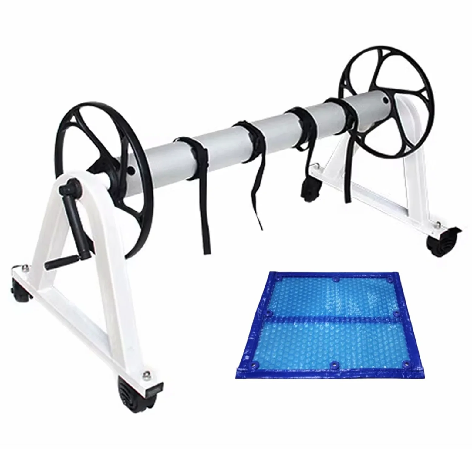 Carrete de piscina para cubiertas, rodillo telescópico de aluminio con ruedas y manivela para mantas solares, compatible con piscinas enterradas y sobre el suelo