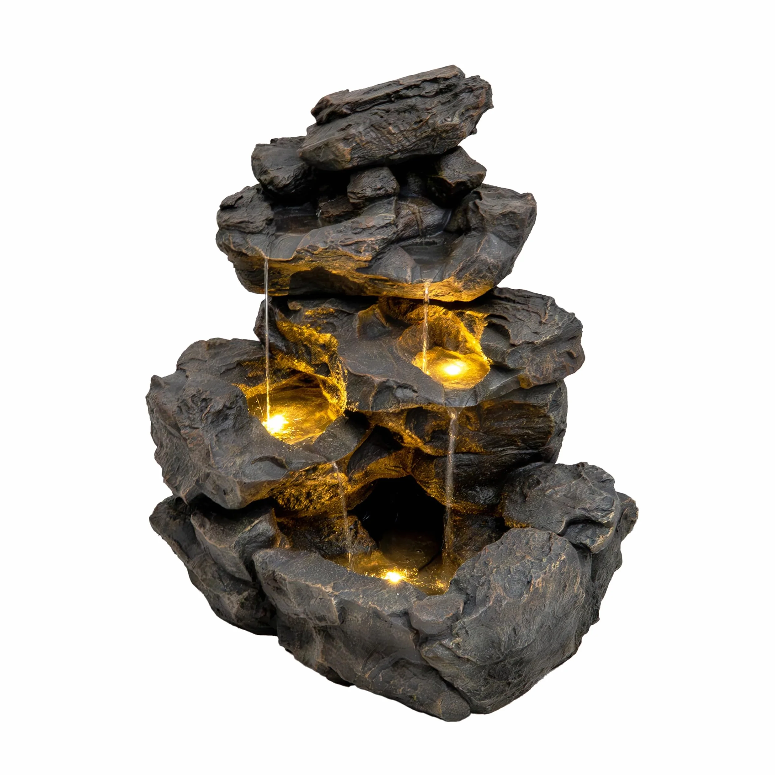 Fuente de Agua Exterior Eléctrica Efecto Roca con Luz LED, Cascada Decorativa Grande para Jardín y Patio, Bomba Silenciosa, Estilo Natural – Rustic Rapids