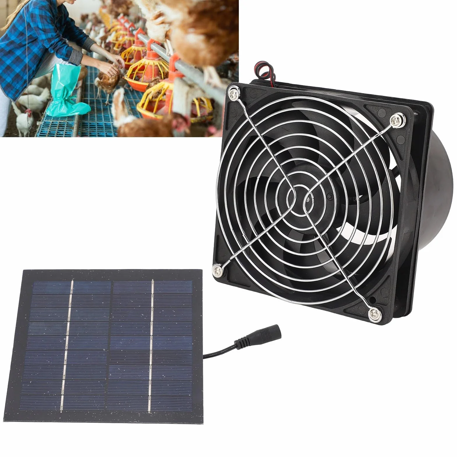 Extractor solar 50W, panel solar 5-12V, de ventilación para cocina, invernadero, casa de mascotas, gallinero y garaje.