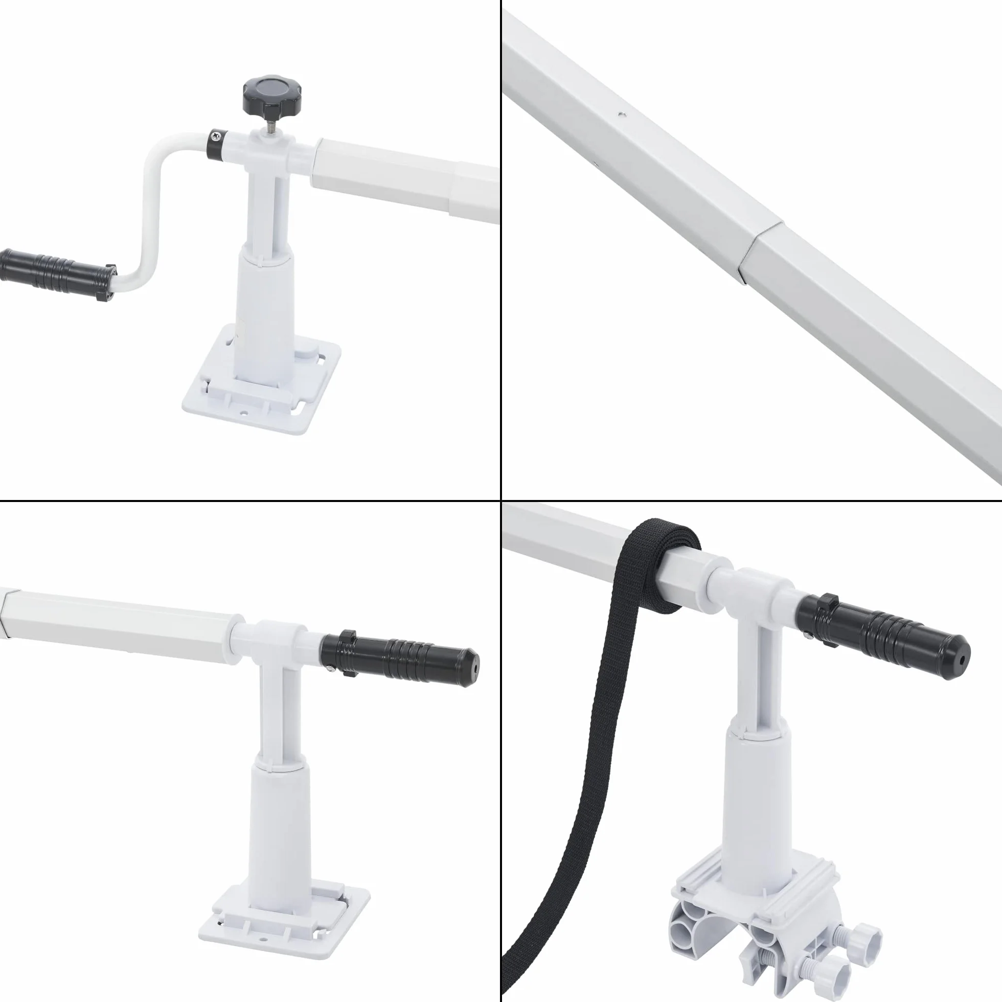 [en.casa] Enrollador de Cubierta de Piscina Retractor de Lona Longitud Ajustable Barra Telescópica 8 Correas con 2 Guías Aluminio Plástico 555x13x30 cm Multicolor