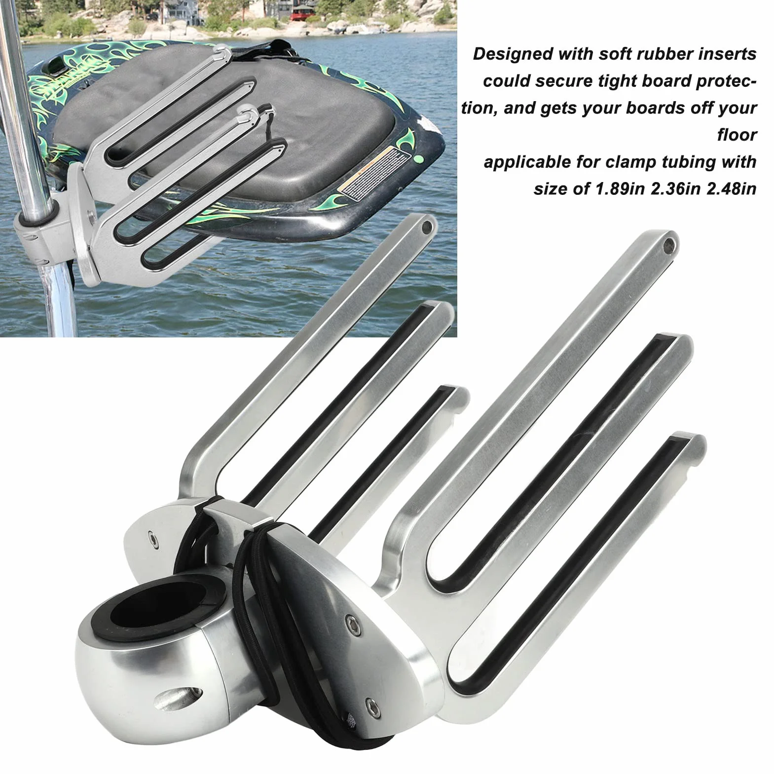 Soporte para Wakeboard Ajustable en Ángulo, Aleación de Aluminio Pulido, Compatible con Tubos de 189-248 Pulgadas
