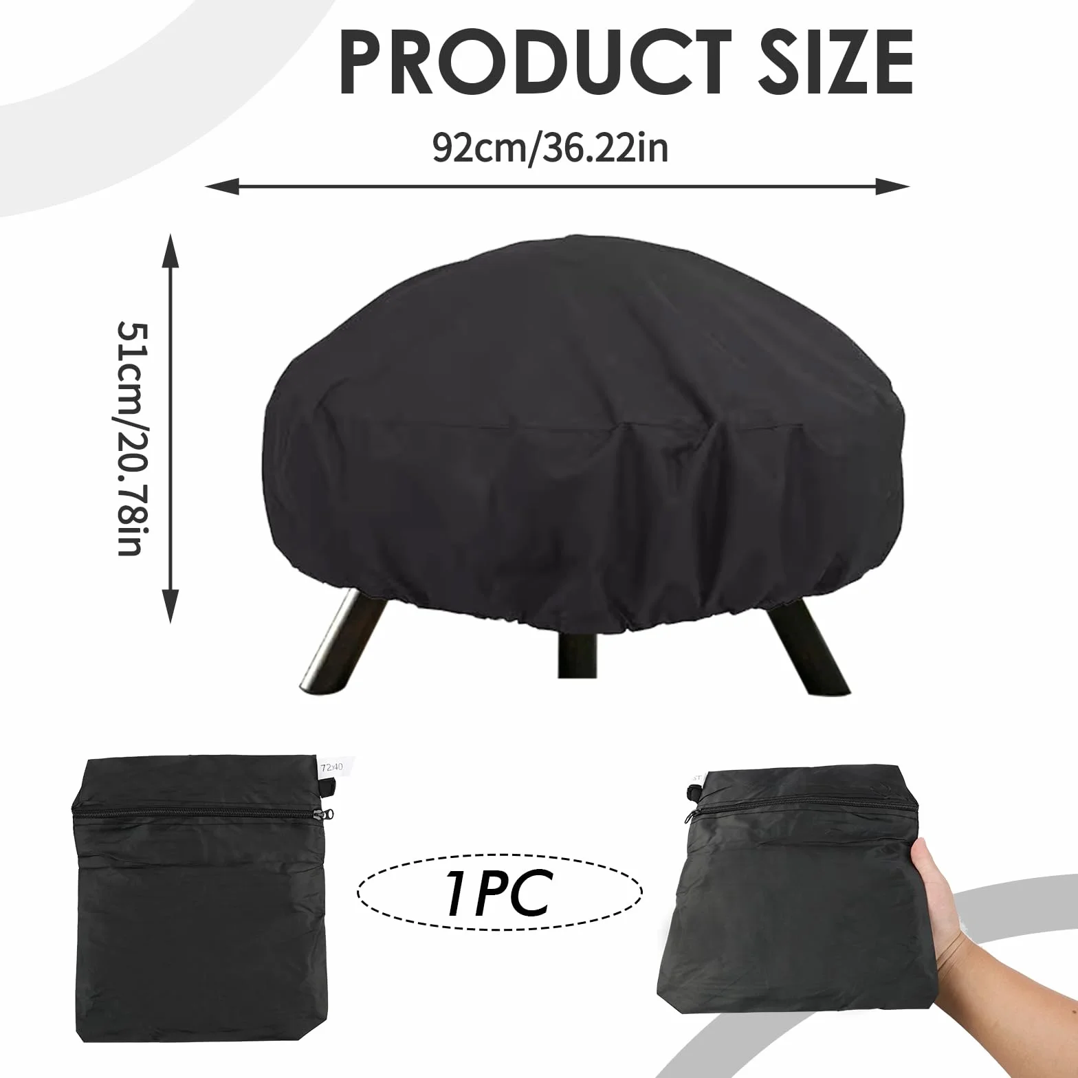 92X51cm 420D Cubierta Redonda para Brasero Impermeable, Funda Barbacoa Redonda, Cubierta para Fogatas Hoguera Brasero, Funda Protectora para Hoguera de Jardín BBQ Exterior, Tela Oxford (92X51cm)