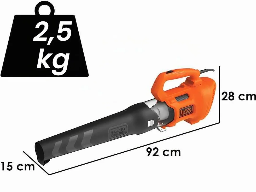 BLACK+DECKER Soplador de Hojas Axial 1.850W, Velocidad de Soplado 225 km/h, Volumen de Soplado 12.5 m³/min, Ventilador Axial Diseño Ligero y Compacto, BEBL185-QS