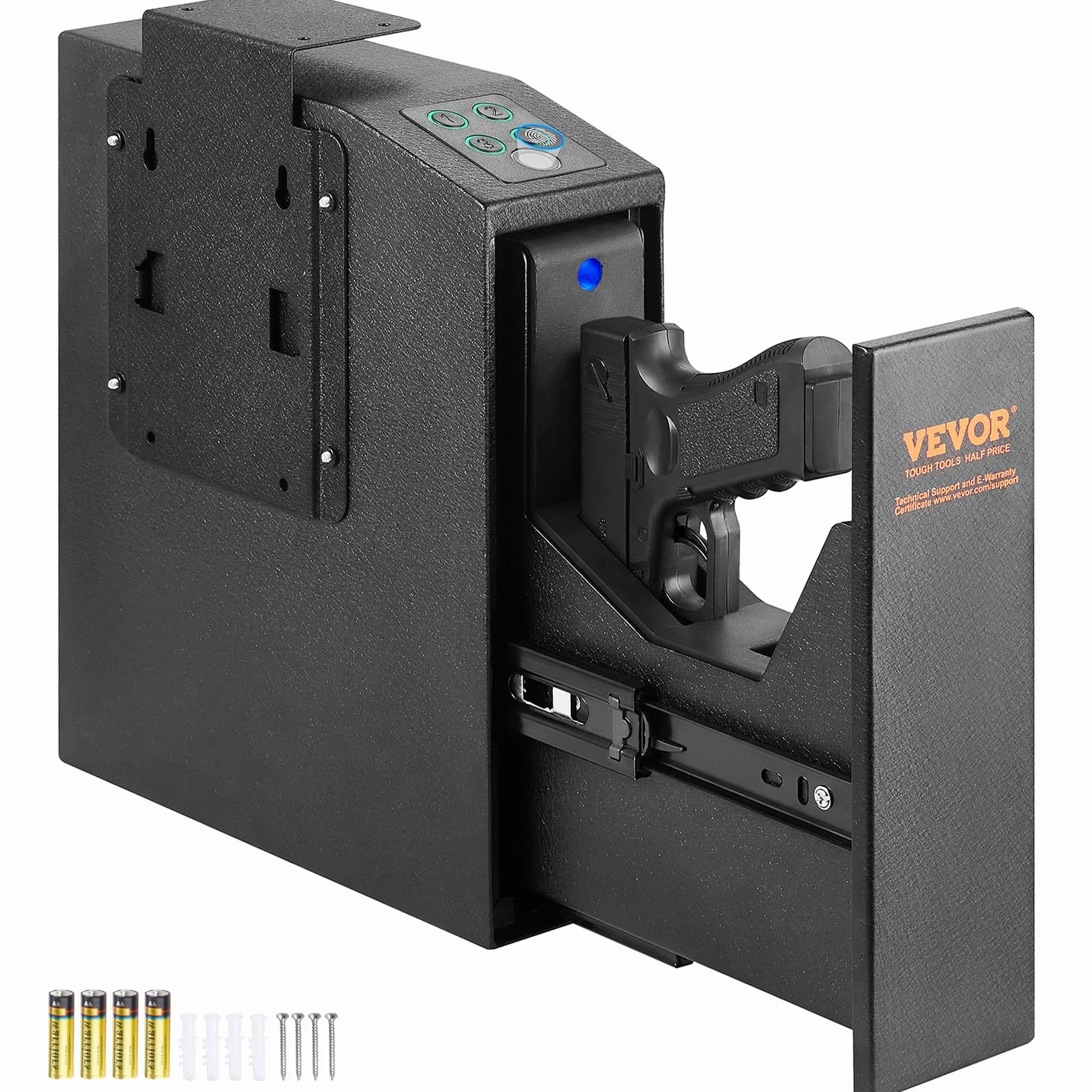 VEVOR Caja Fuerte para Armas Biométrica de Acero para 1 Pistola, 25,5x9,5x32 cm, Negro