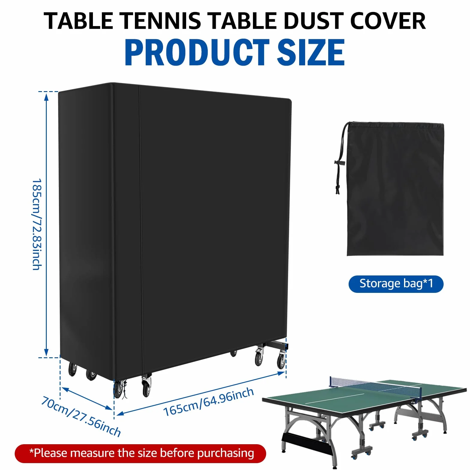 Funda para mesa de ping pong 165 x 70 x 185 cm 210D tela Oxford protección UV resistente al viento