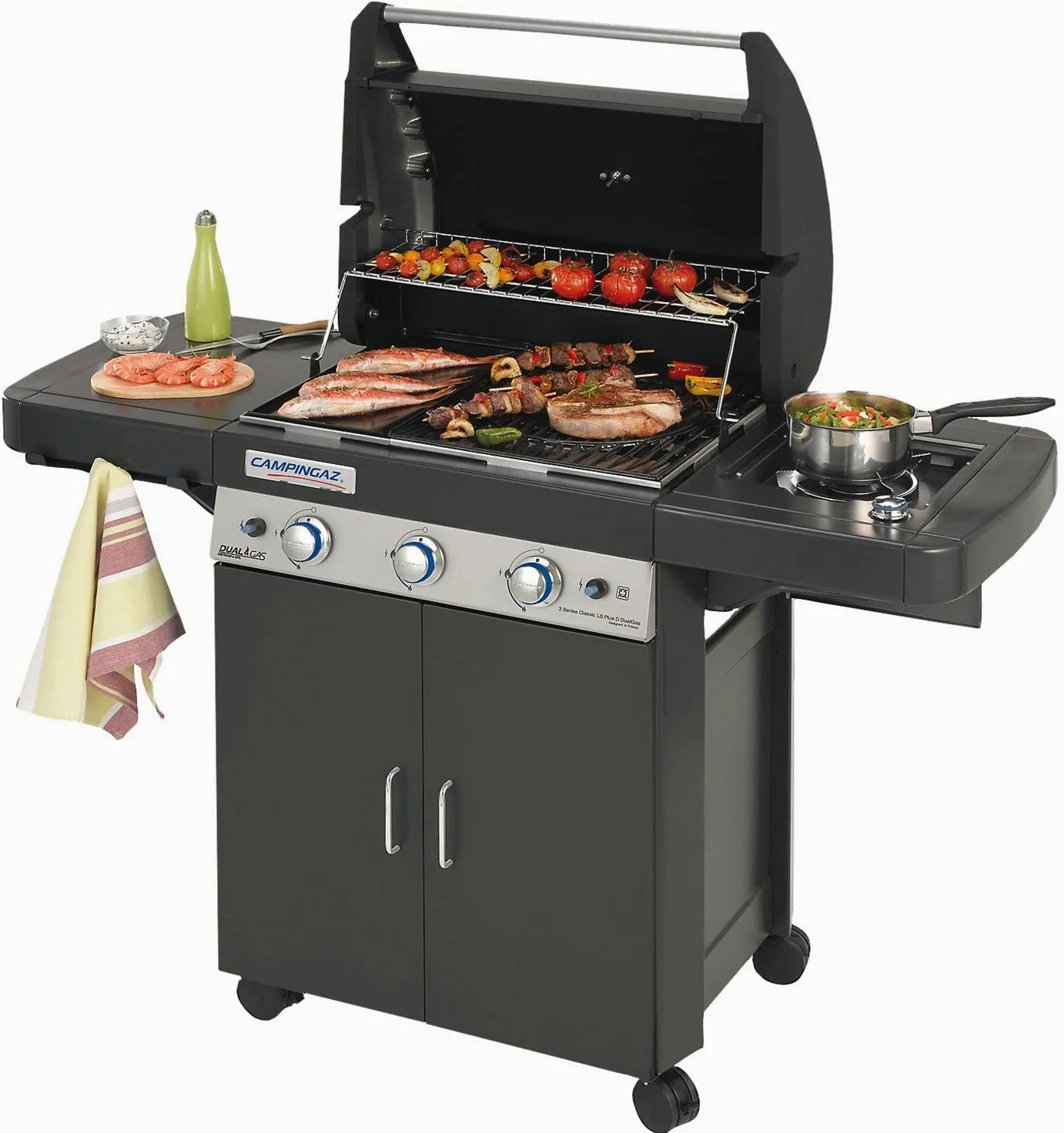 Campingaz 3 Series LS Plus Dual Gas Barbacoa Gas, BBQ con 2 Parrillas, 3 quemadores de Acero Inoxidable y 1 Lado