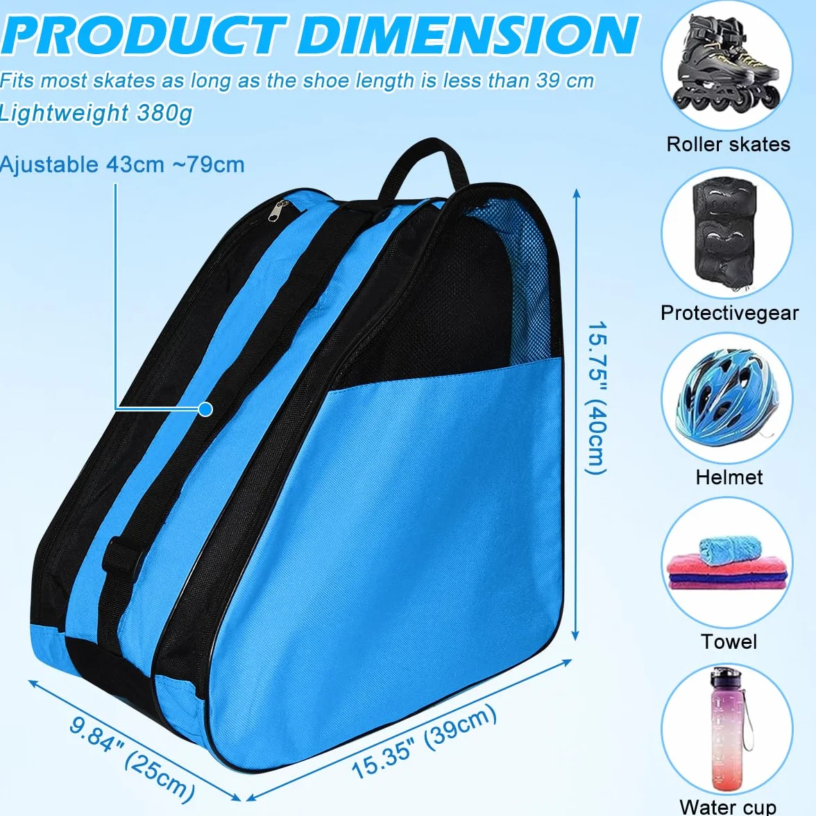 Bolsa para Patines En Linea con Casco y Protecciones, 3 Compartimentos, Correa Ajustable