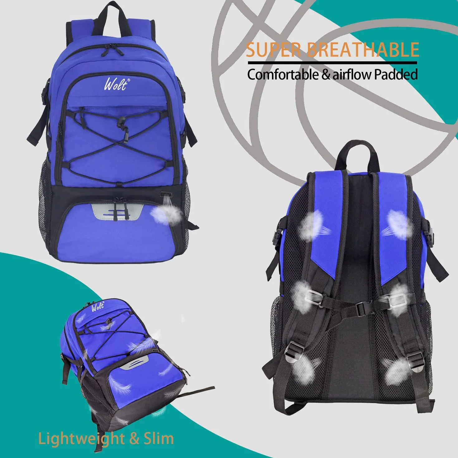 WOLT Mochila de fútbol con compartimento para botas y soporte para pelotas