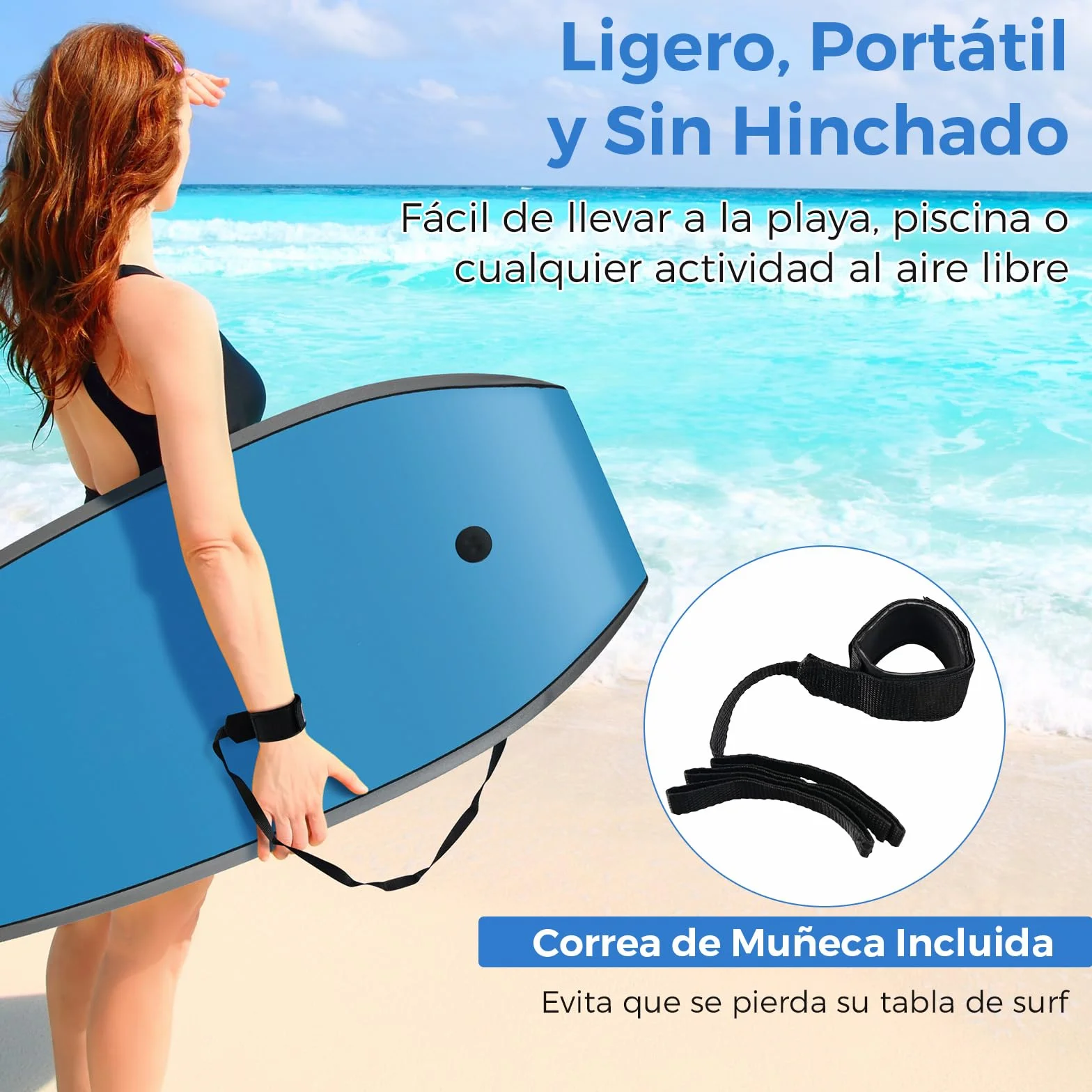COSTWAY Tabla de Bodysurf 84/104 cm EPS HDPE Cola Crescent Doble Canal Correa Muñeca