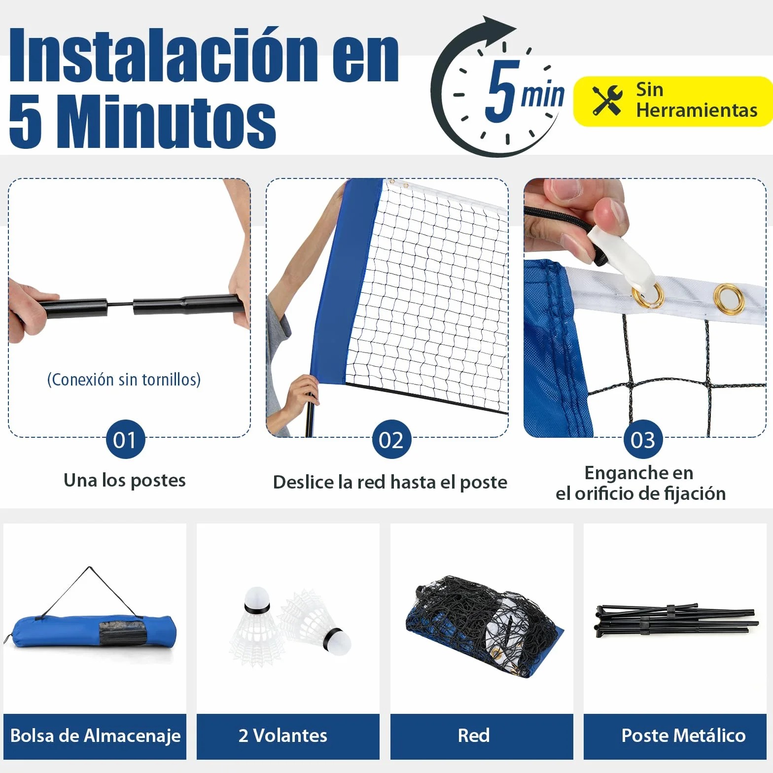COSTWAY Red Badminton Plegable Altura Ajustable 89-155 cm Redes Portátil 2 Volantes Bolsa Transporte