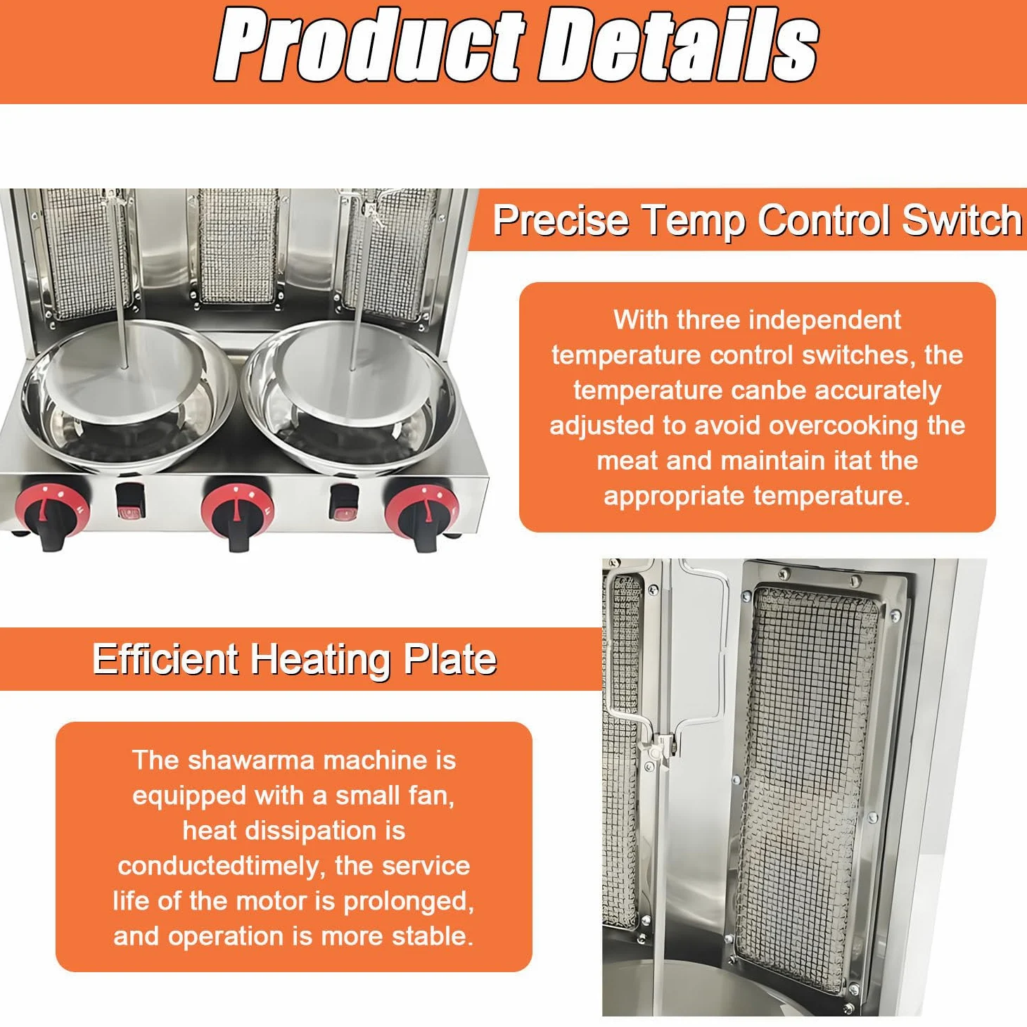 Máquina casera para shawarma de Pollo, asador Comercial de Pollo Turco para Doner, asador Vertical de propano de mostrador con 3 quemadores para Cocina casera, Restaurante y Fiestas.