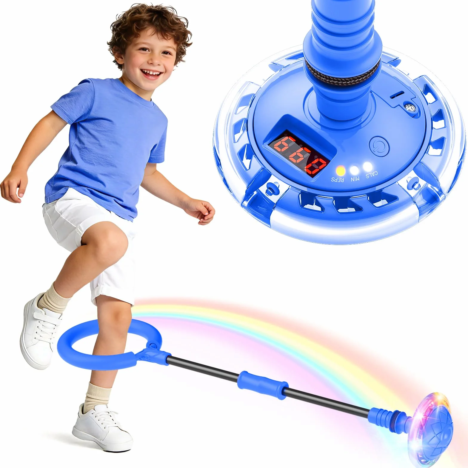 Springring Pedestal para niños con contador, temporizador, contador de calorías, juguete deportivo para niñas 6-12 años (Azul)