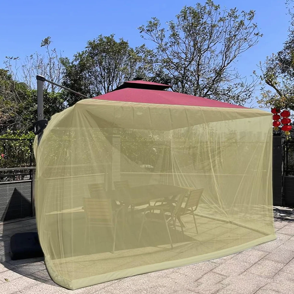 Mosquitero ajustable para cenador de 7 a 13 pies, cubierta de insectos de doble cara con puerta con cremallera, cortinas de toldo de patio al aire libre, protección de pantalla de mesa colgante