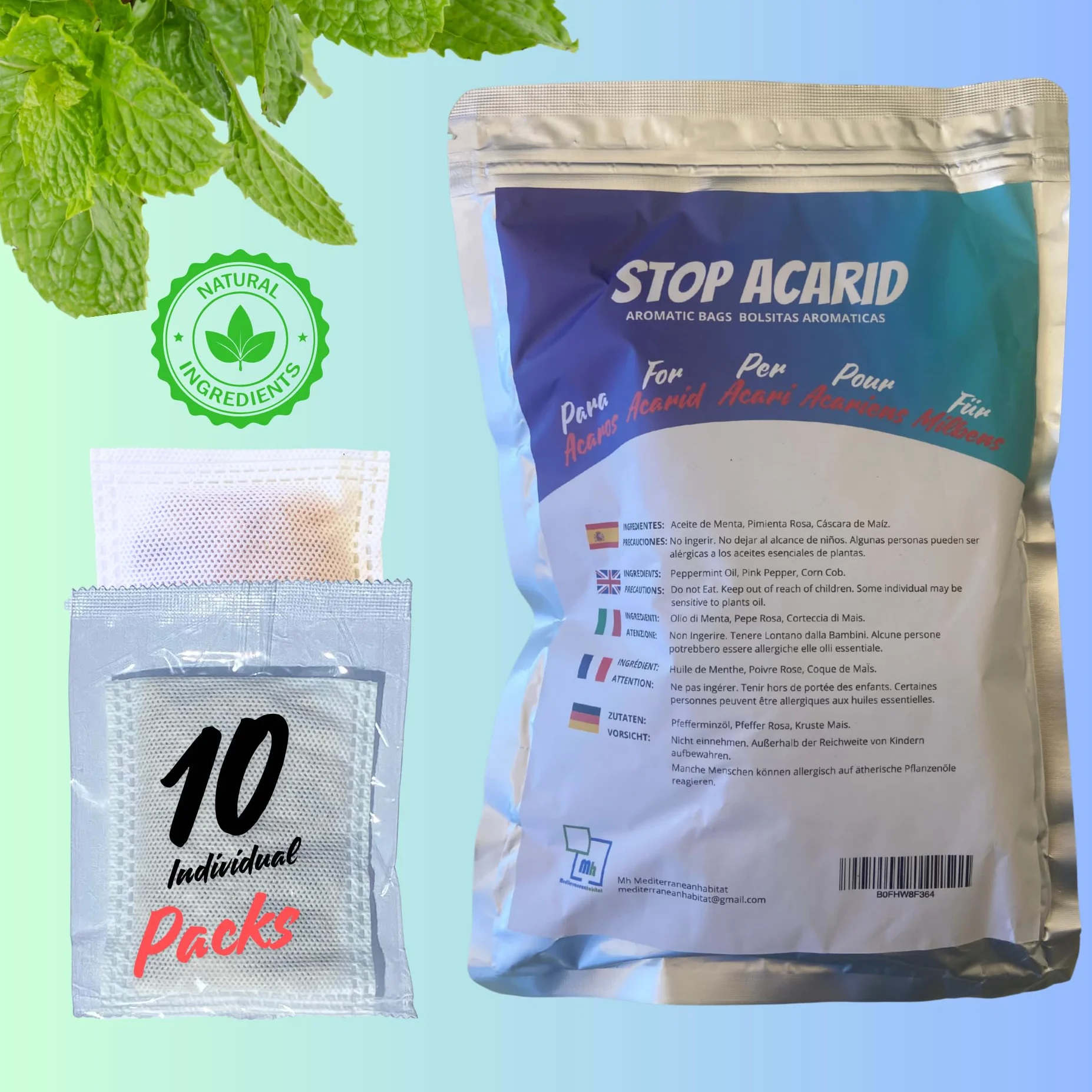 Tratamiento antiácaros a Base de Hierbas | Eliminador Natural de ácaros | Ahuyenta ácaros y polillas en Ropa de Cama, sofás, armarios, alfombras y Cojines | Pack de 10