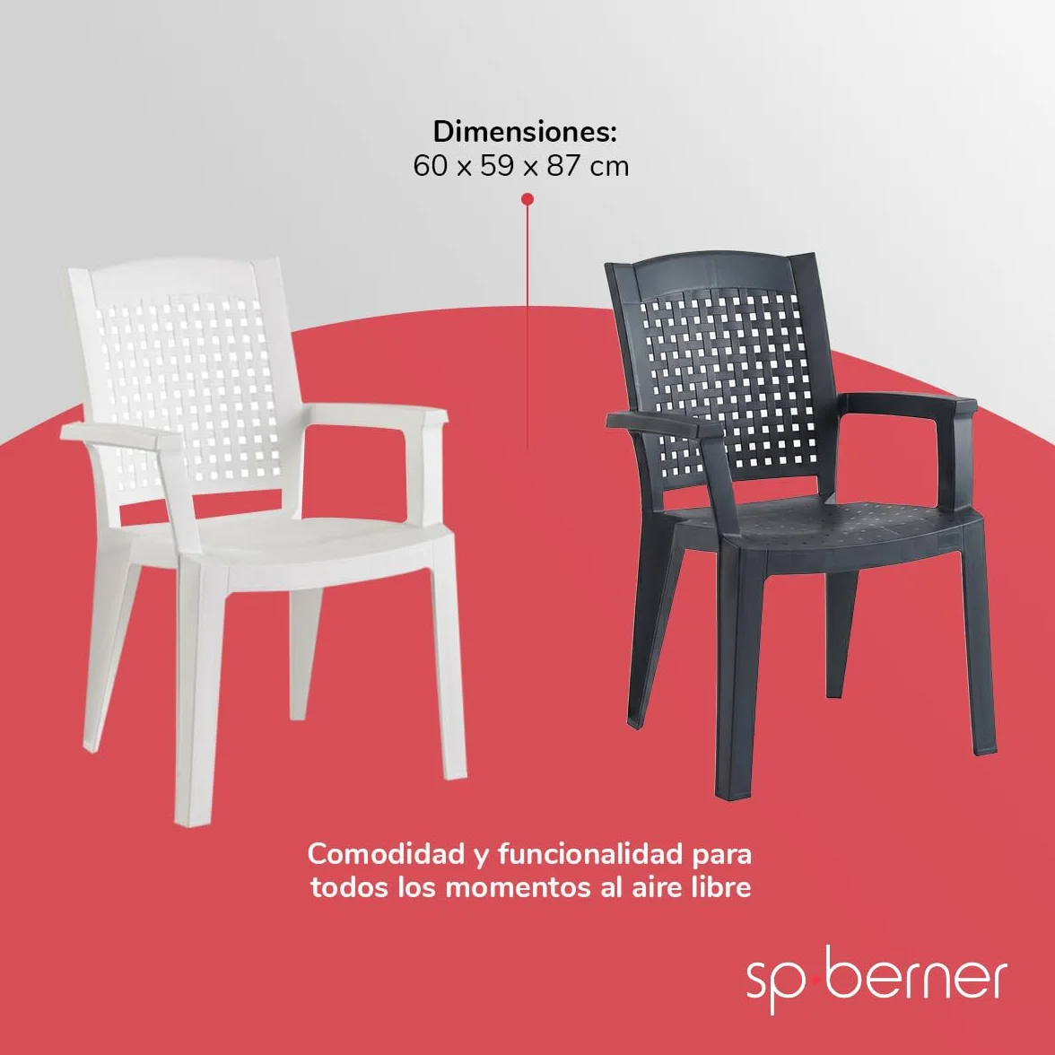 SP Berner SHAF - Pack 4 Sillas - Jardín Exterior y Terraza - Plástico Reciclado Resistente UV - Apilables - Modelo Metal - Blanco