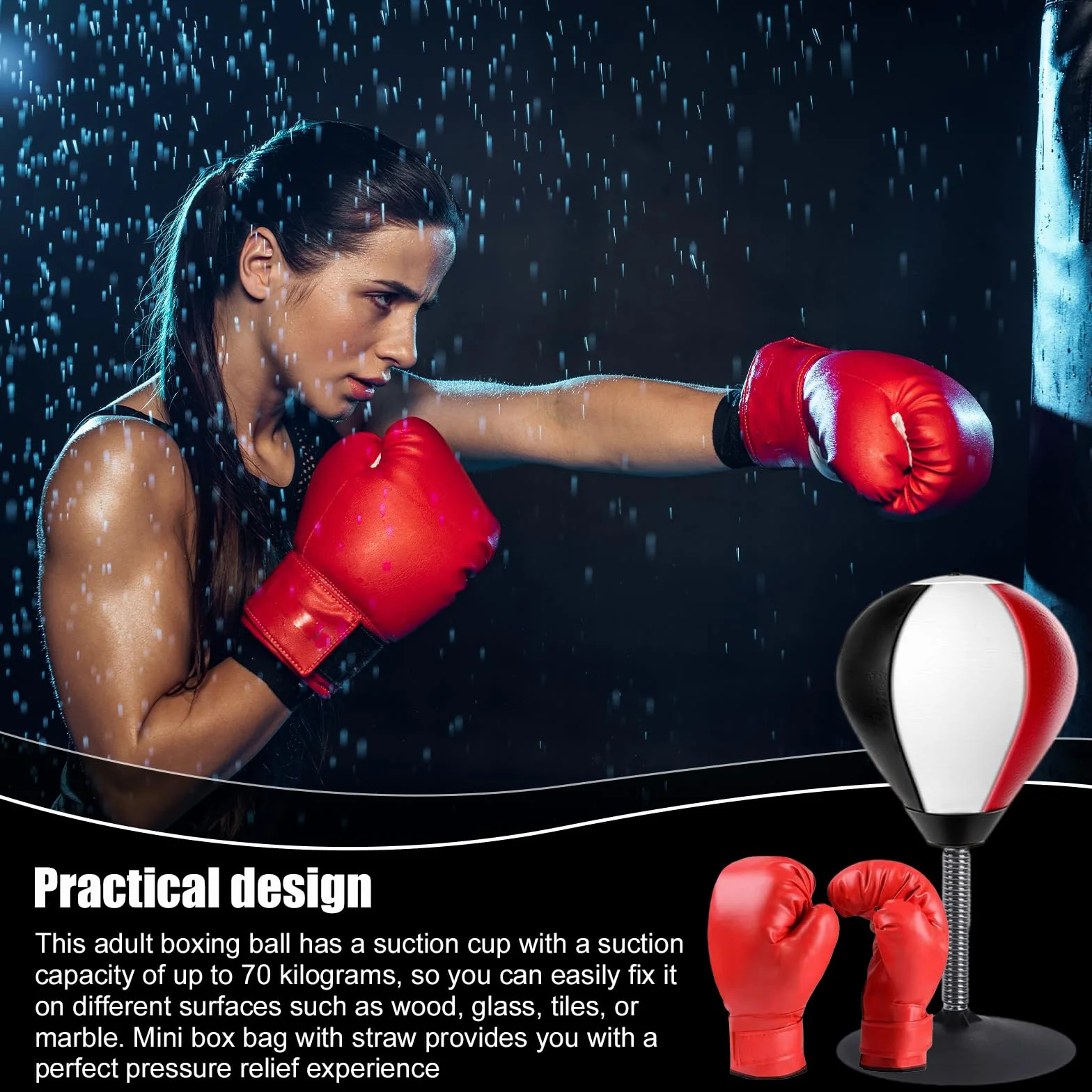 Tisc Punchingball Mesa con guantes, saco de boxeo Funpunch con ventosas, bomba de aire