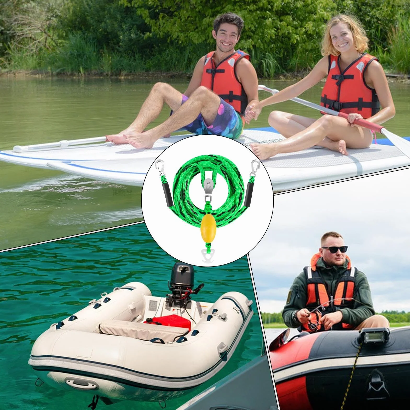 Arnés de remolque para barco, cuatro personas, deportes acuáticos, conector, tubo inflable, alta resistencia