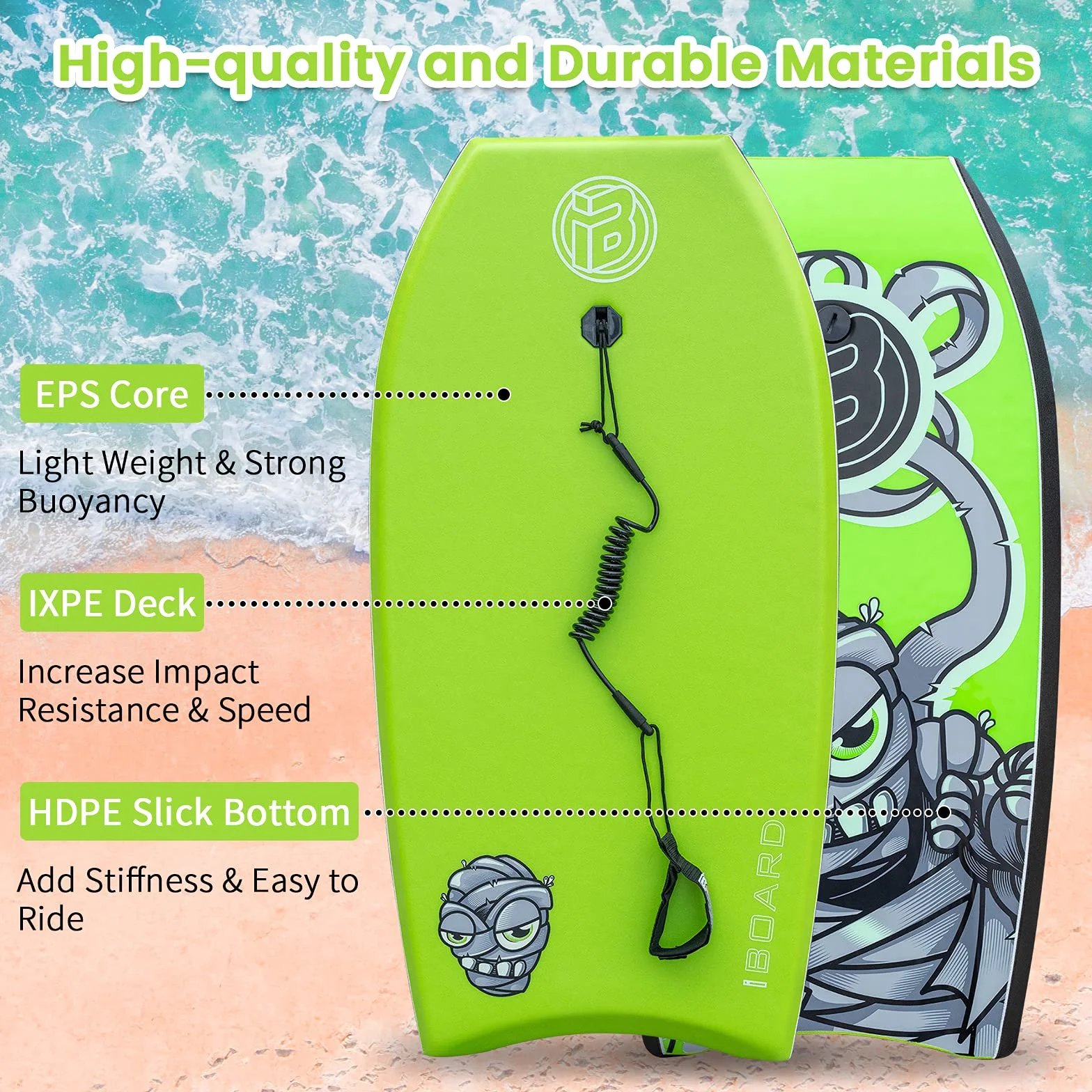 Tabla de bodyboard ligera de 41 pulgadas con cubierta de EPS y correa para adultos y adolescentes