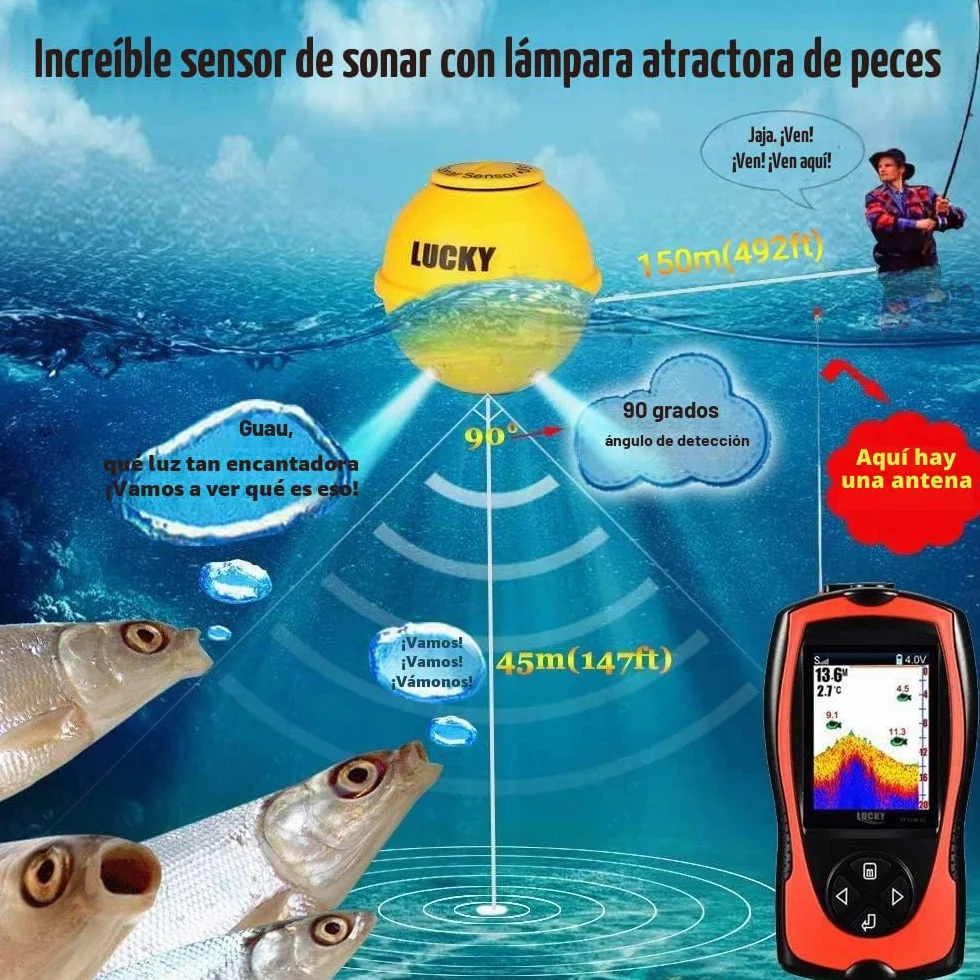 LUCKY Buscador de Peces Portátil con Sensor Sonda Transductor Pantalla LCD Ecosonda para Pesca en Hielo y Mar