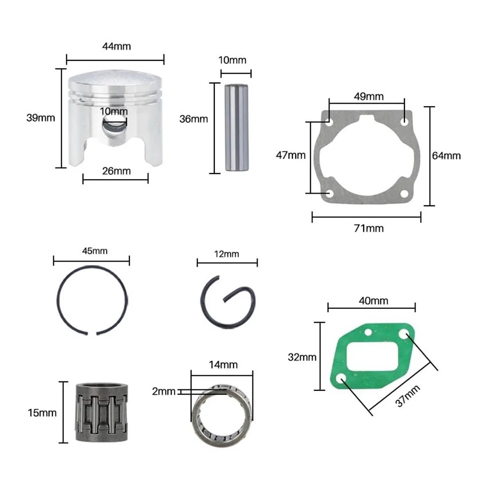 CMCP-Kit de pistón de Cilindro de 44mm for cortacésped 44-5, desbrozadora, Piezas de Motor de Gasolina, Juego de Juntas de Anillo de pistón de Cilindro